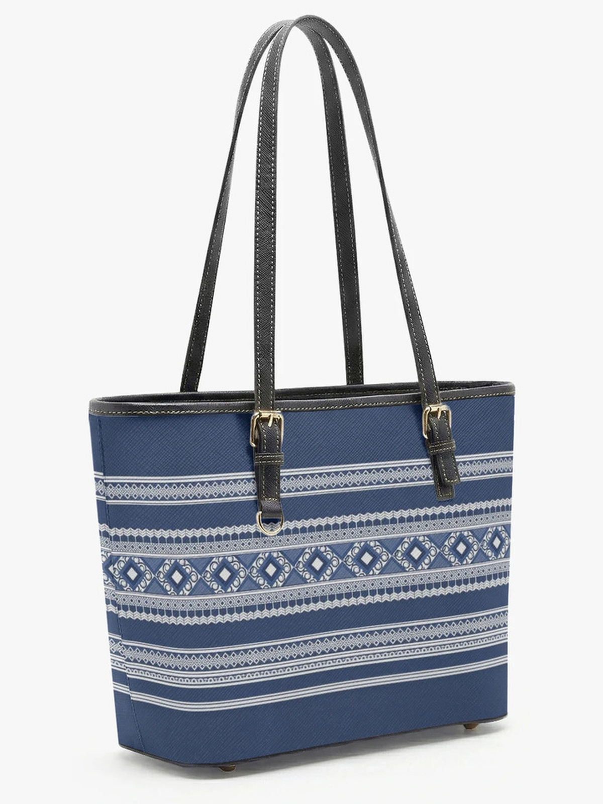 Blue Striped Large Capacity Shoulder Bag