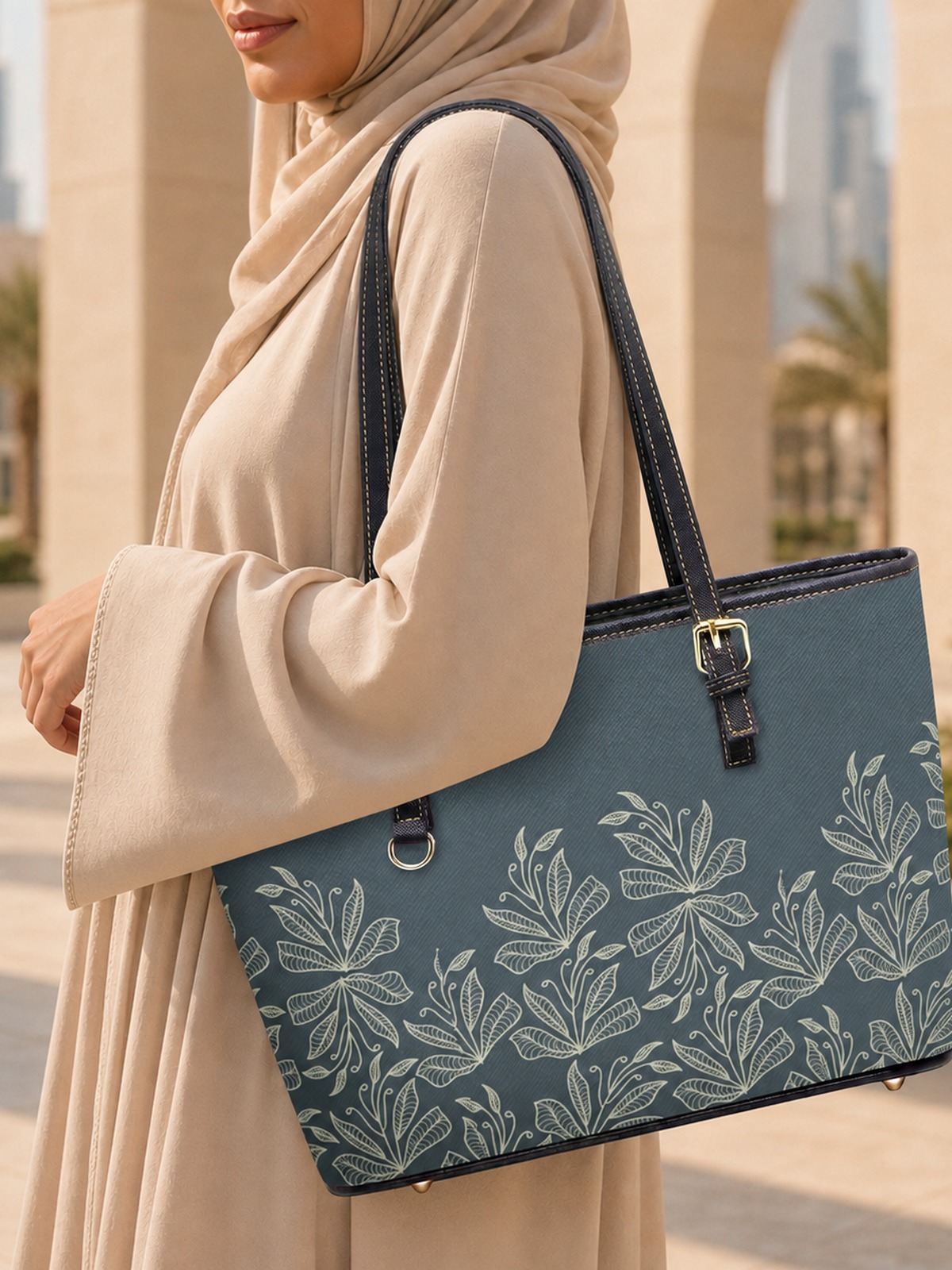Blue Floral Print Large Capacity Shoulder Bag