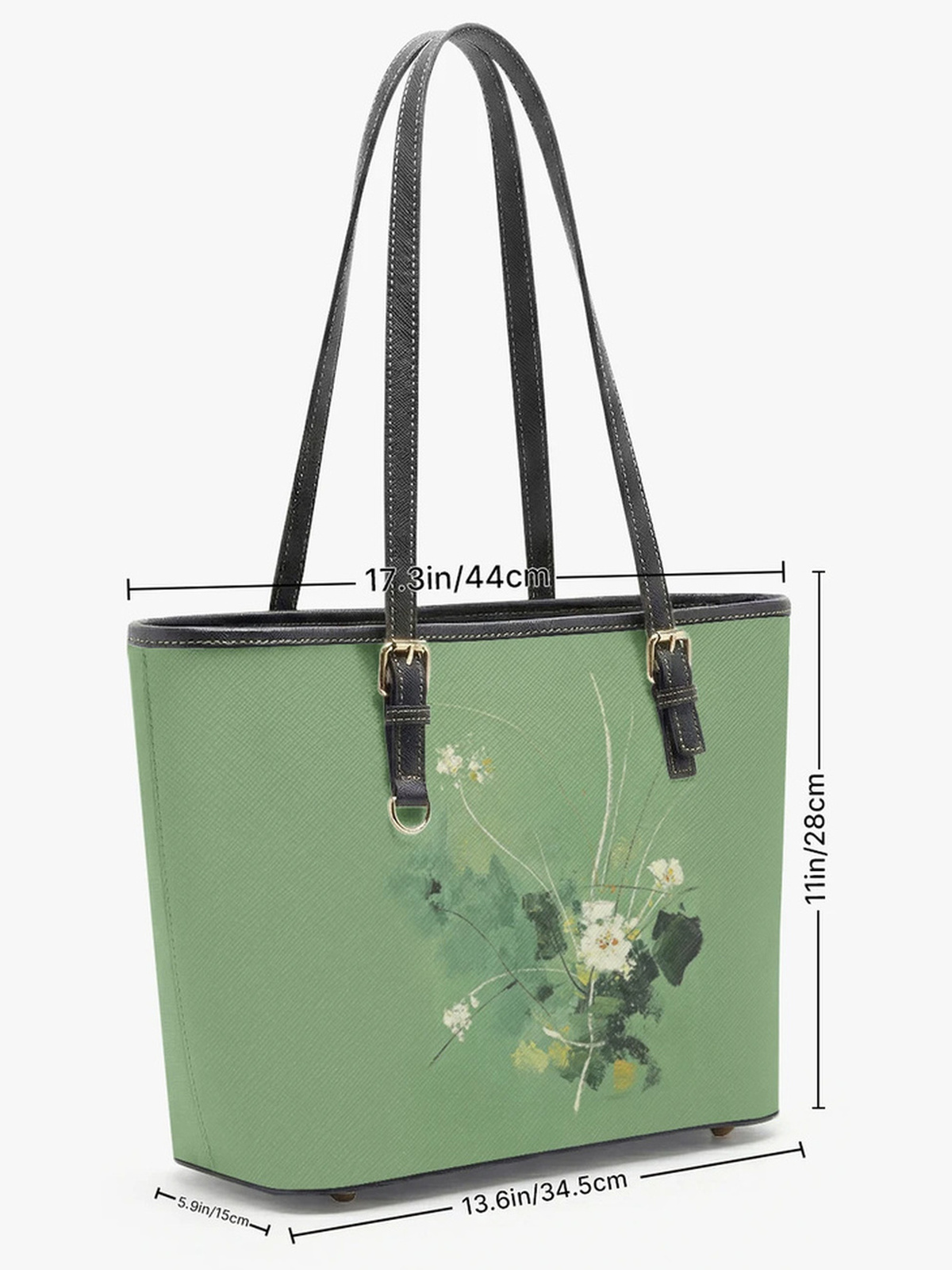 Green Floral Print Large Capacity Shoulder Bag