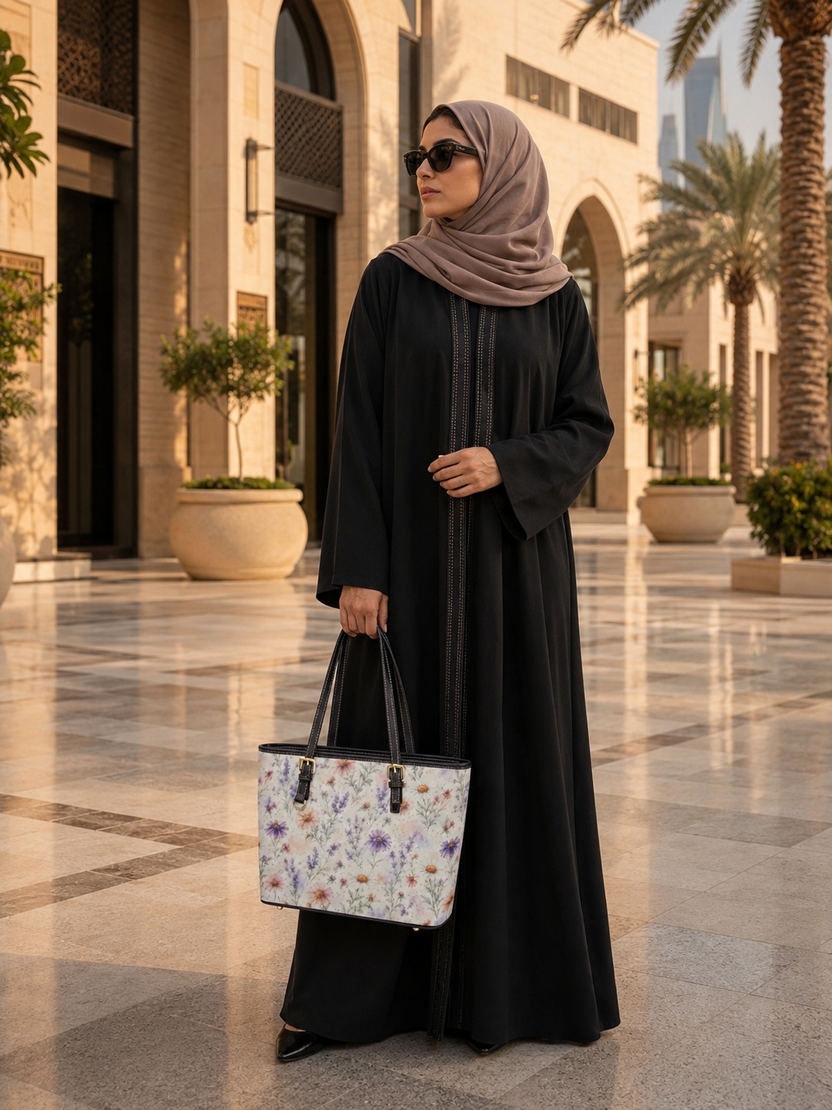 حقيبة كتف بطبعة أزهار