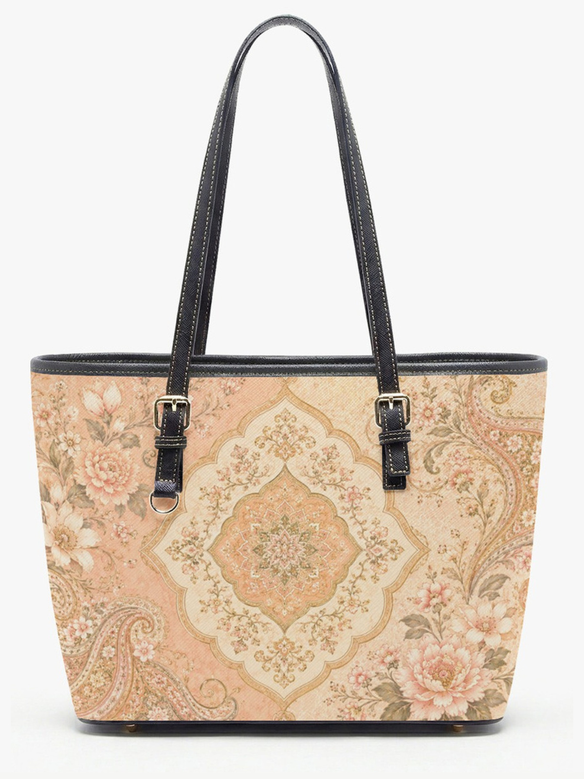 Khaki Floral Ornate Pattern Tote Shoulder Bag