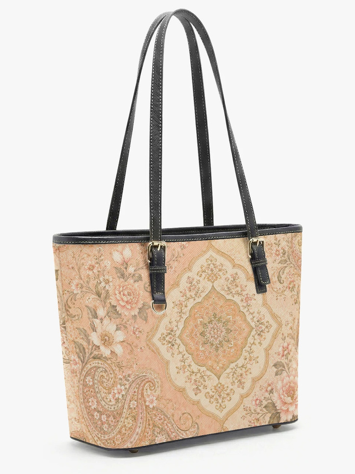 Khaki Floral Ornate Pattern Tote Shoulder Bag