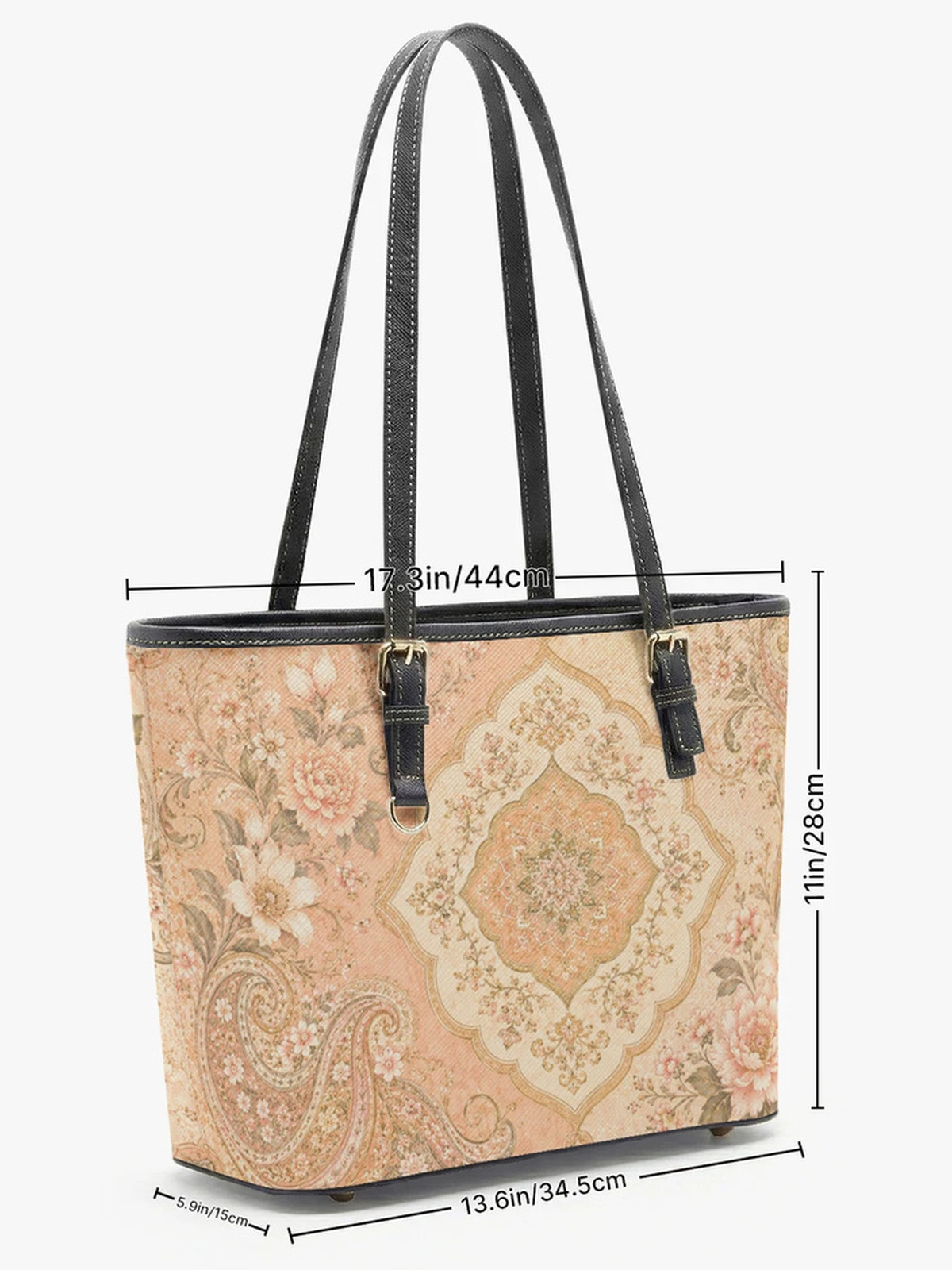 Khaki Floral Ornate Pattern Tote Shoulder Bag