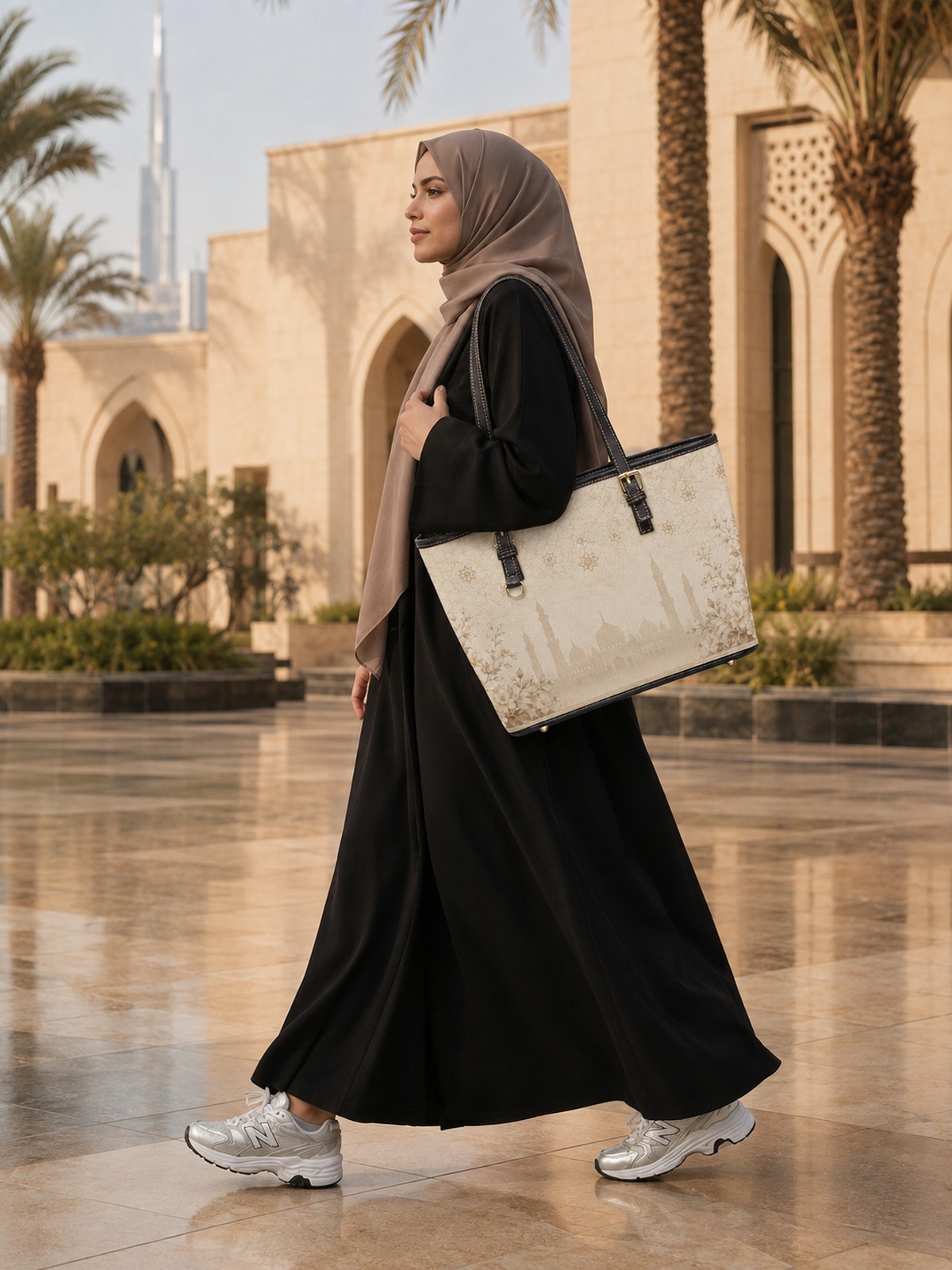 Elegant Khaki Mosque Silhouette Tote Bag