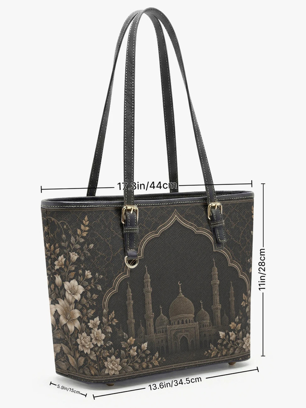 Black Floral Print Large Capacity Shoulder Bag