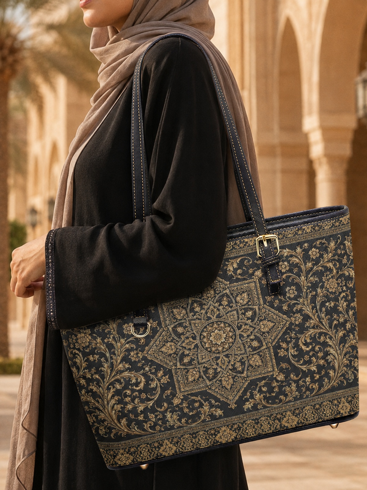 Black Paisley Print Large Capacity Shoulder Bag