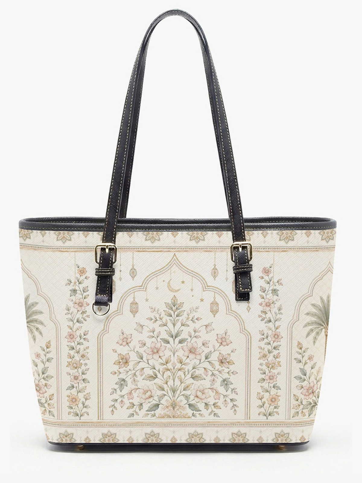 White Ornate Print Large Capacity Shoulder Bag