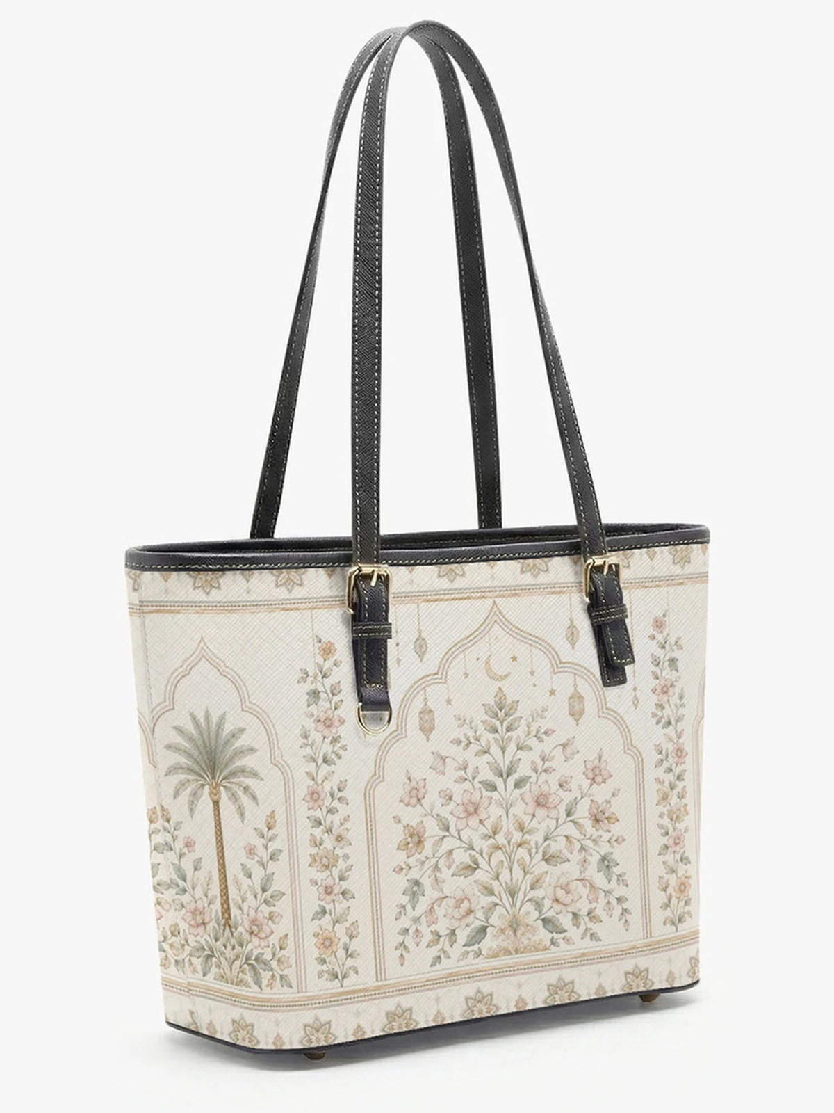White Ornate Print Large Capacity Shoulder Bag