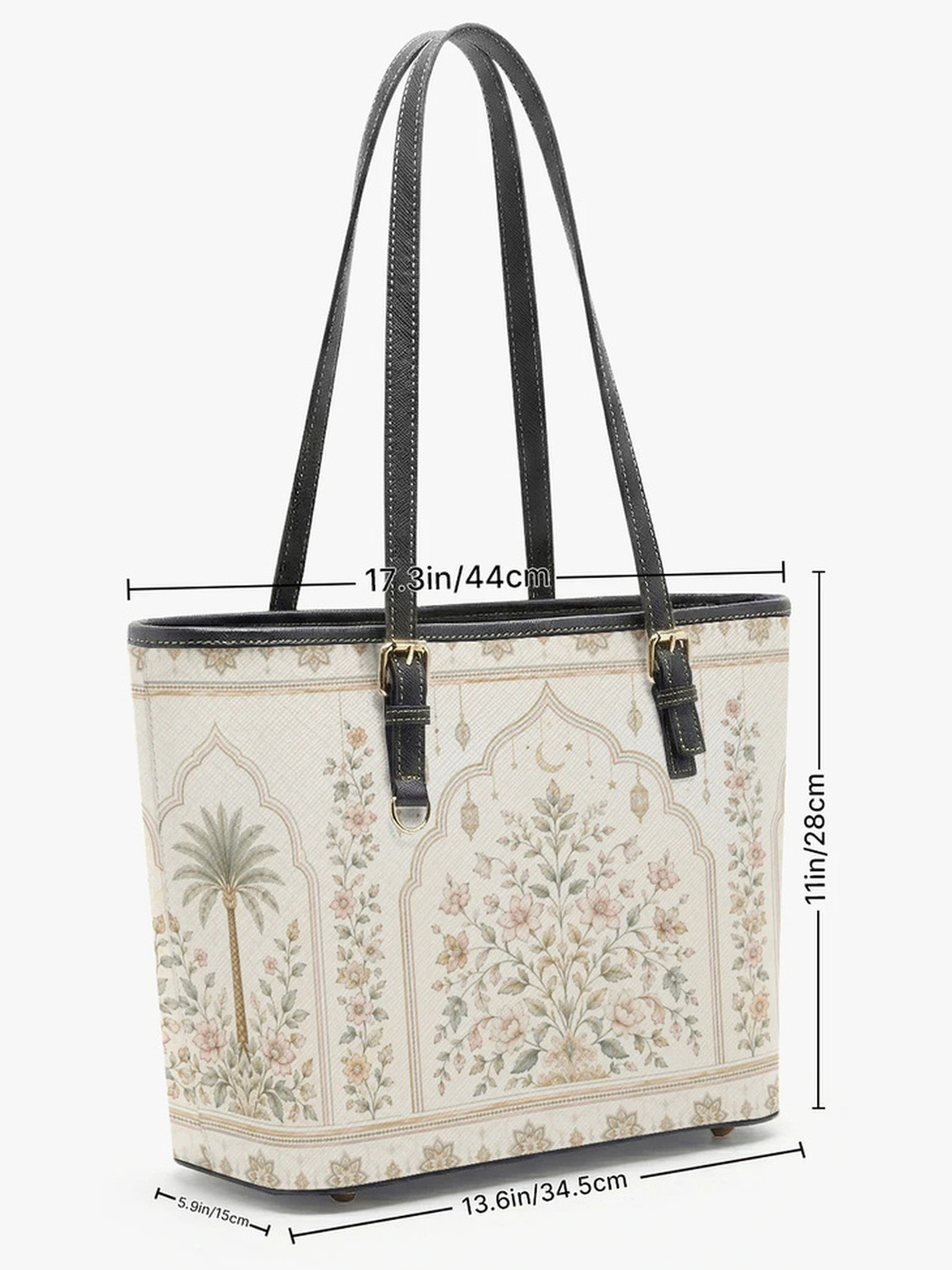 White Ornate Print Large Capacity Shoulder Bag