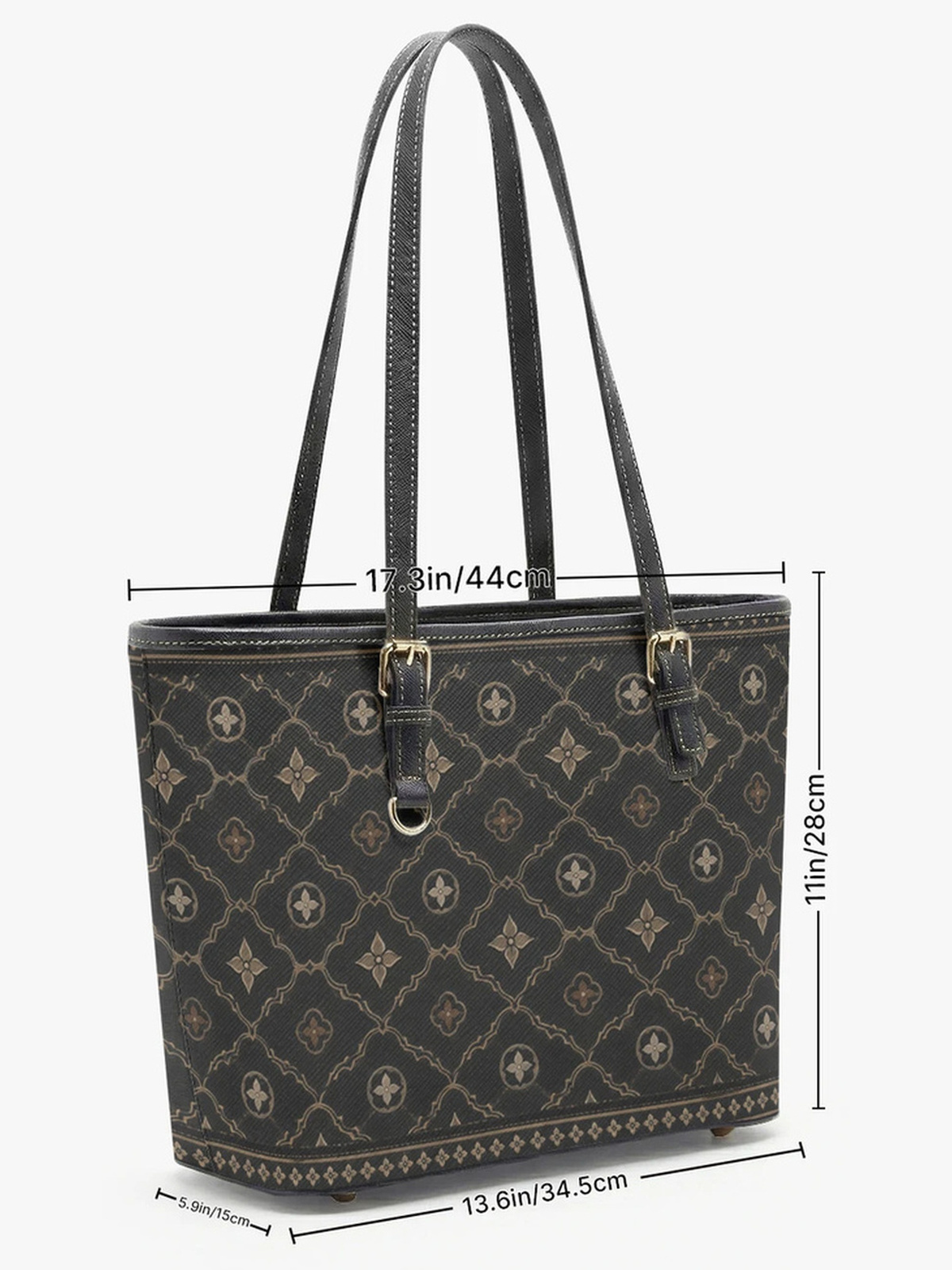 Black Patterned Large Capacity Shoulder Bag
