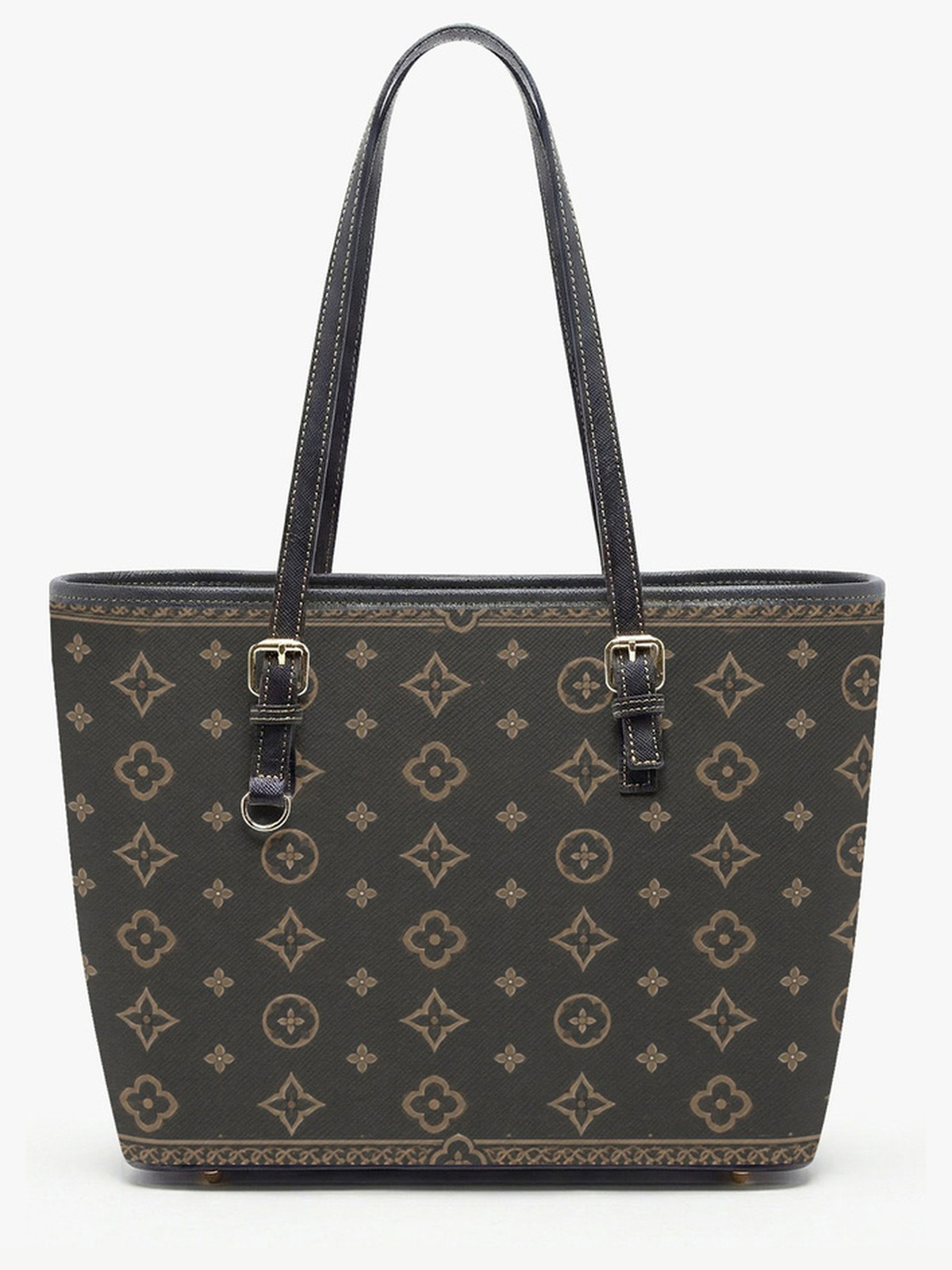 Black Geometric Print Large Capacity Shoulder Bag