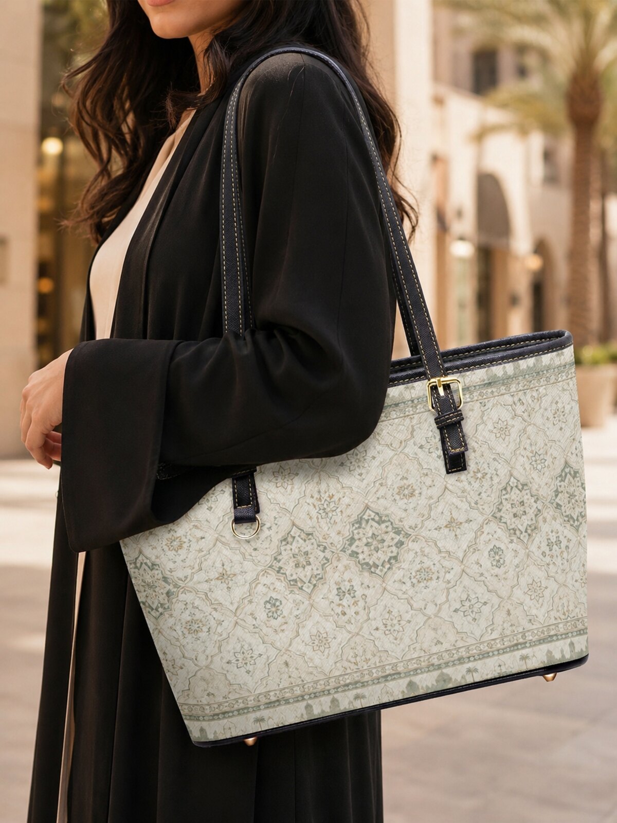 Ornate Print Large Capacity Shoulder Bag