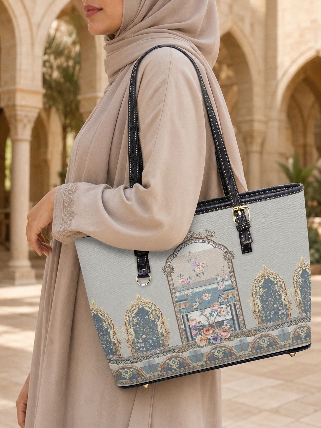 Patchwork Print Large Capacity Shoulder Bag
