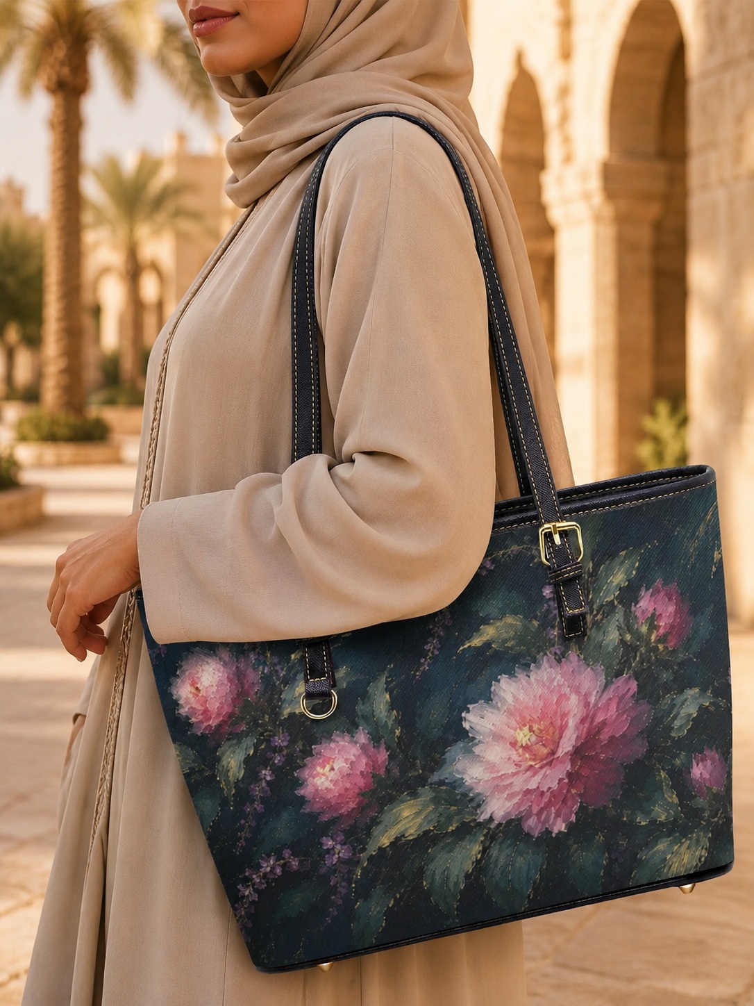 Floral Print Shoulder Bag with Buckle Strap