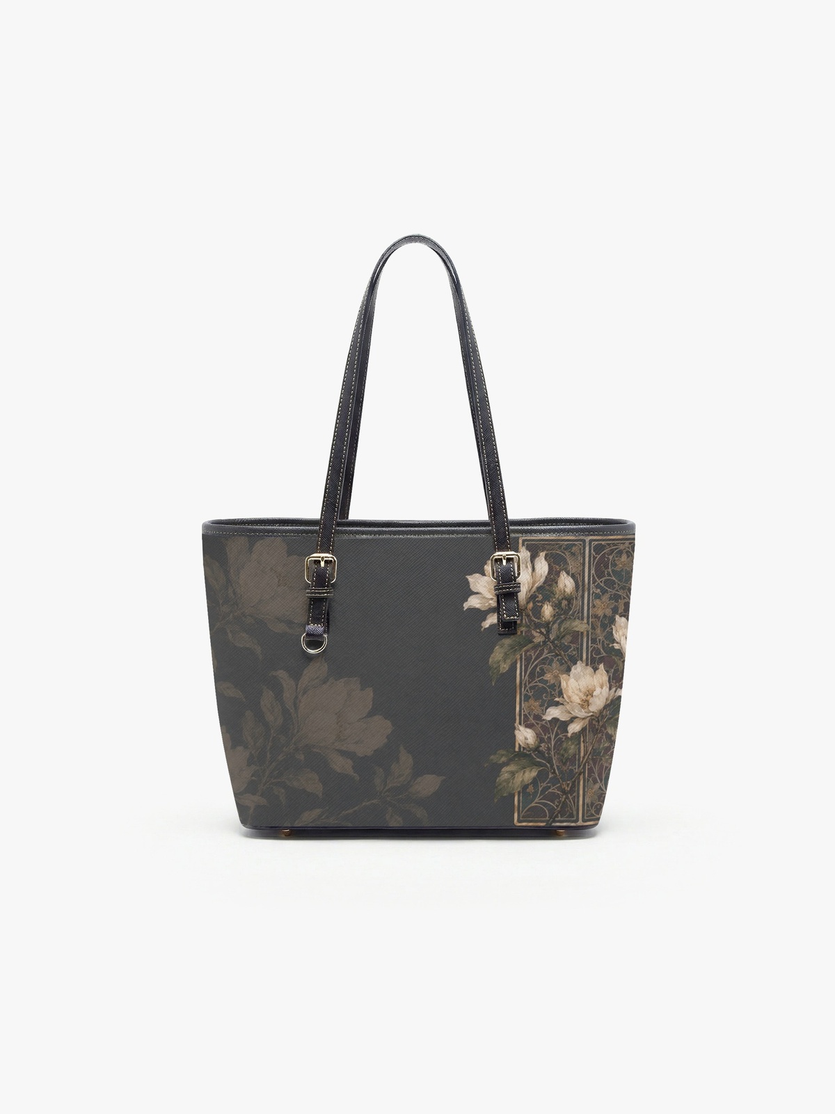 Black Floral Print Large Capacity Shoulder Bag