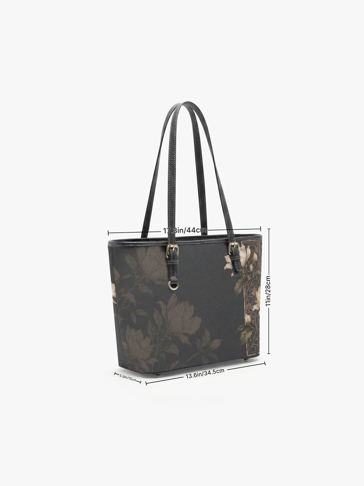 Black Floral Print Large Capacity Shoulder Bag