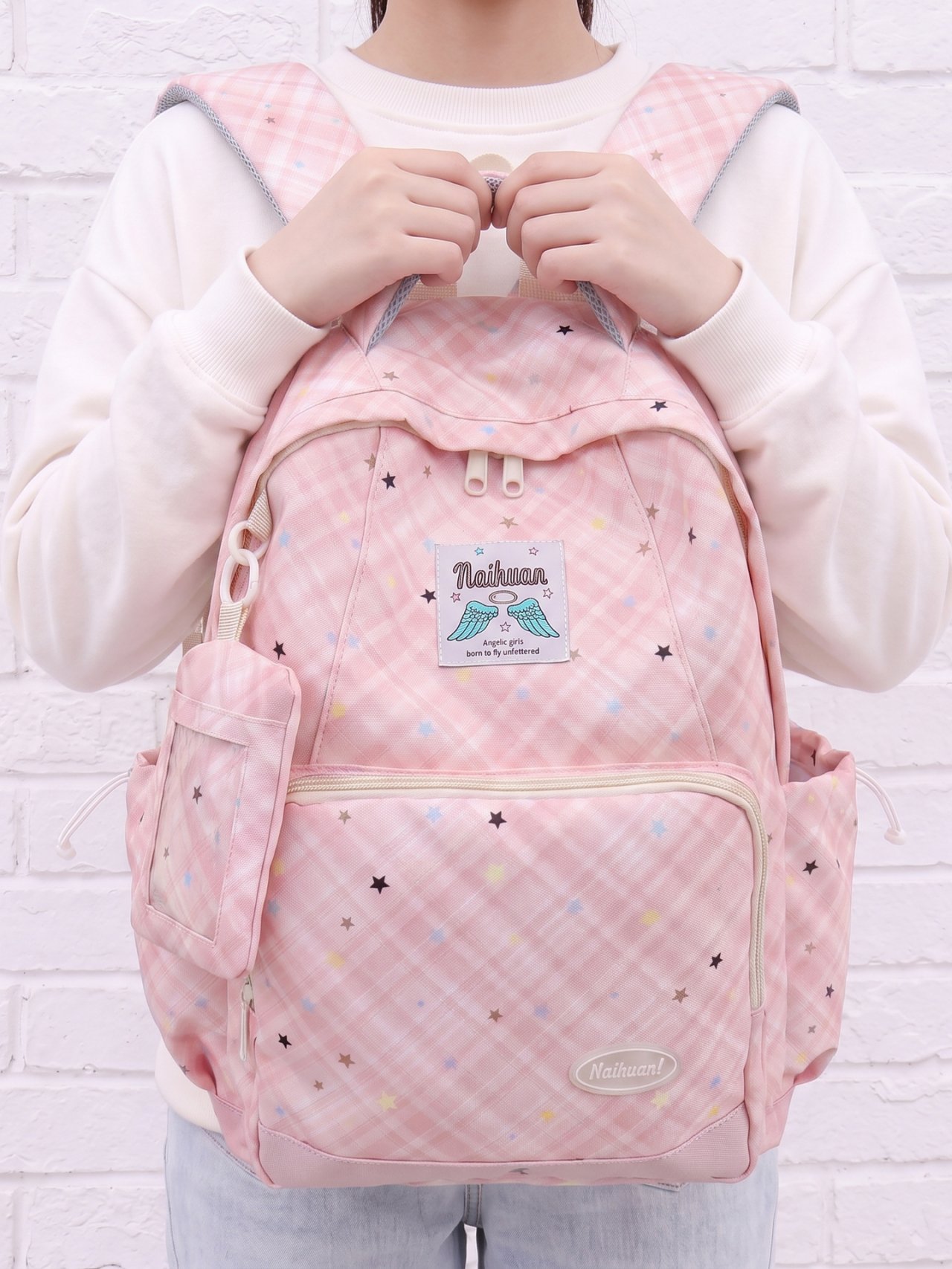Pink Plaid Star Backpack
