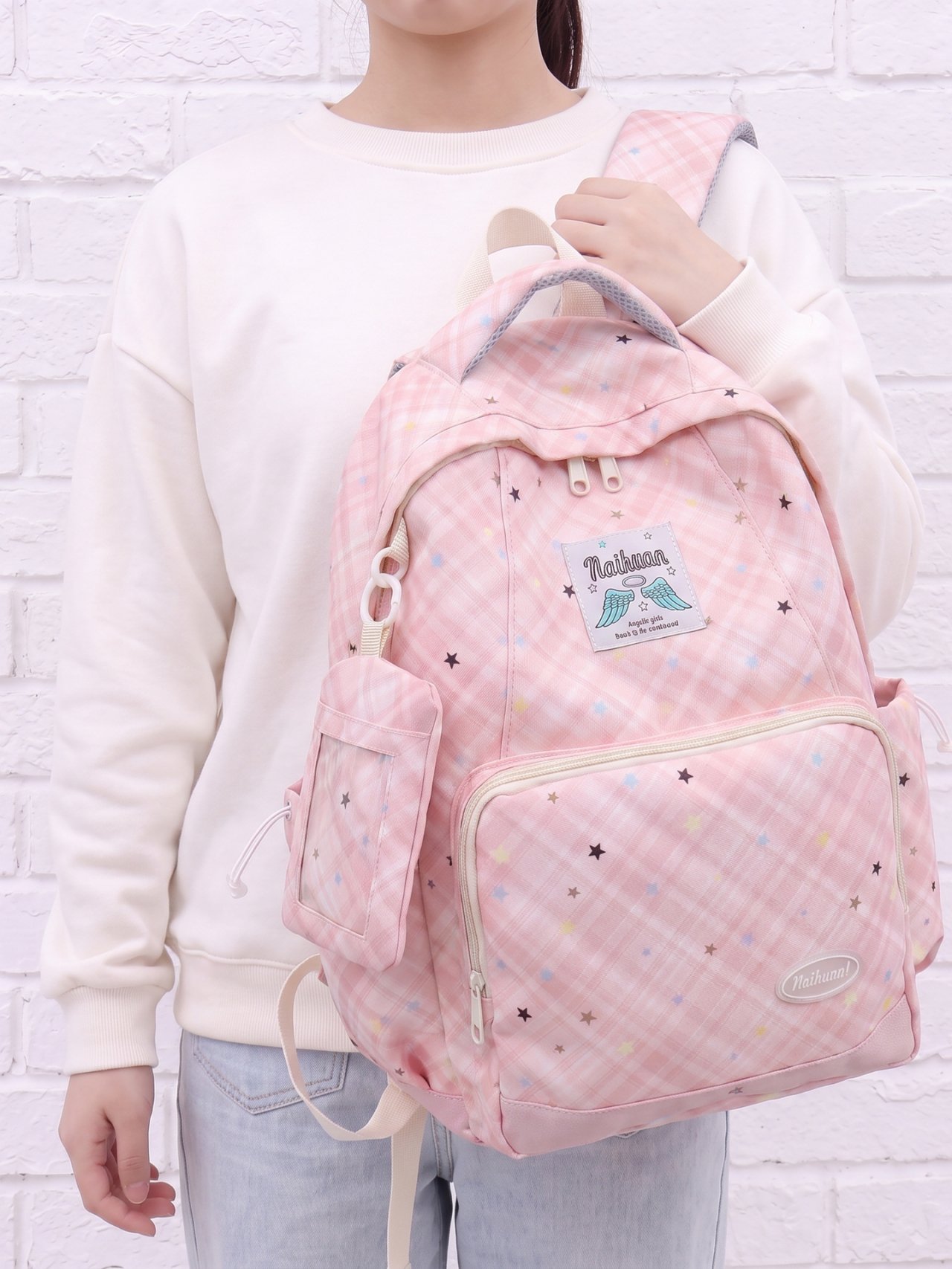 Pink Plaid Star Backpack