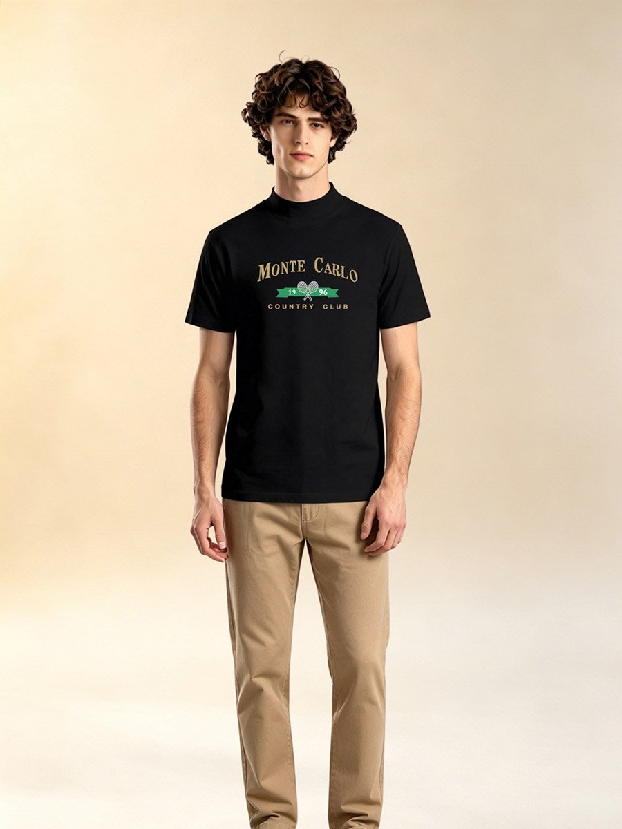 Men Printed Mock Neck T-Shirt