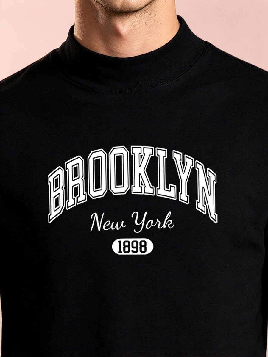 Men Black Knitted High-Neck T-Shirt