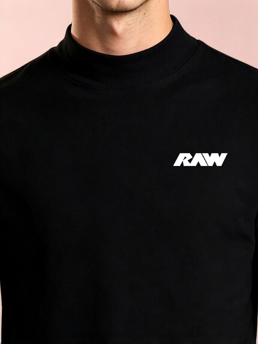 Men Black Knitted High-Neck T-Shirt