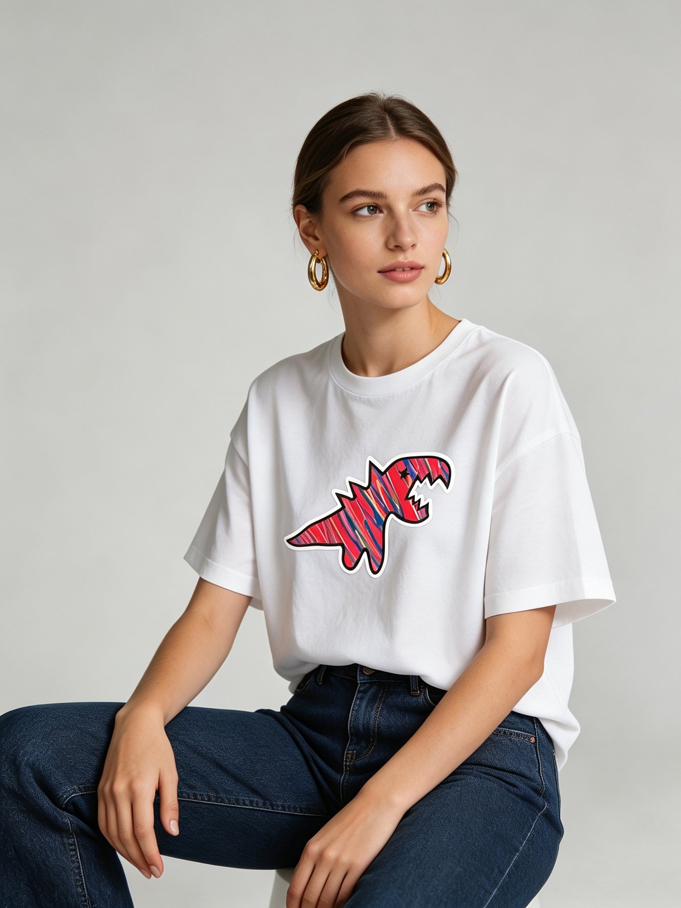 White Graphic Print Short Sleeves Round Neck T-Shirt