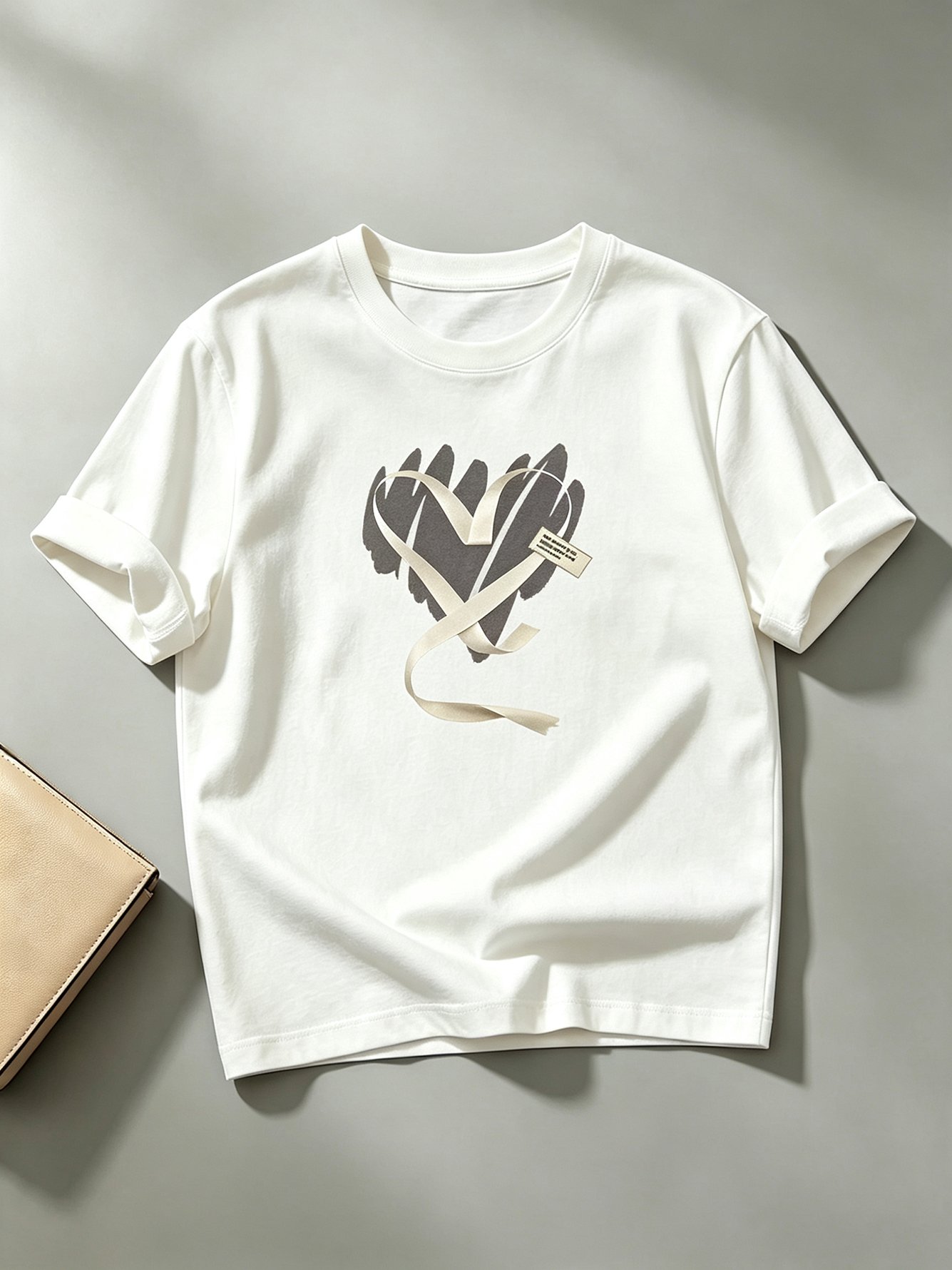 White Heart Print Round Neck T-Shirt