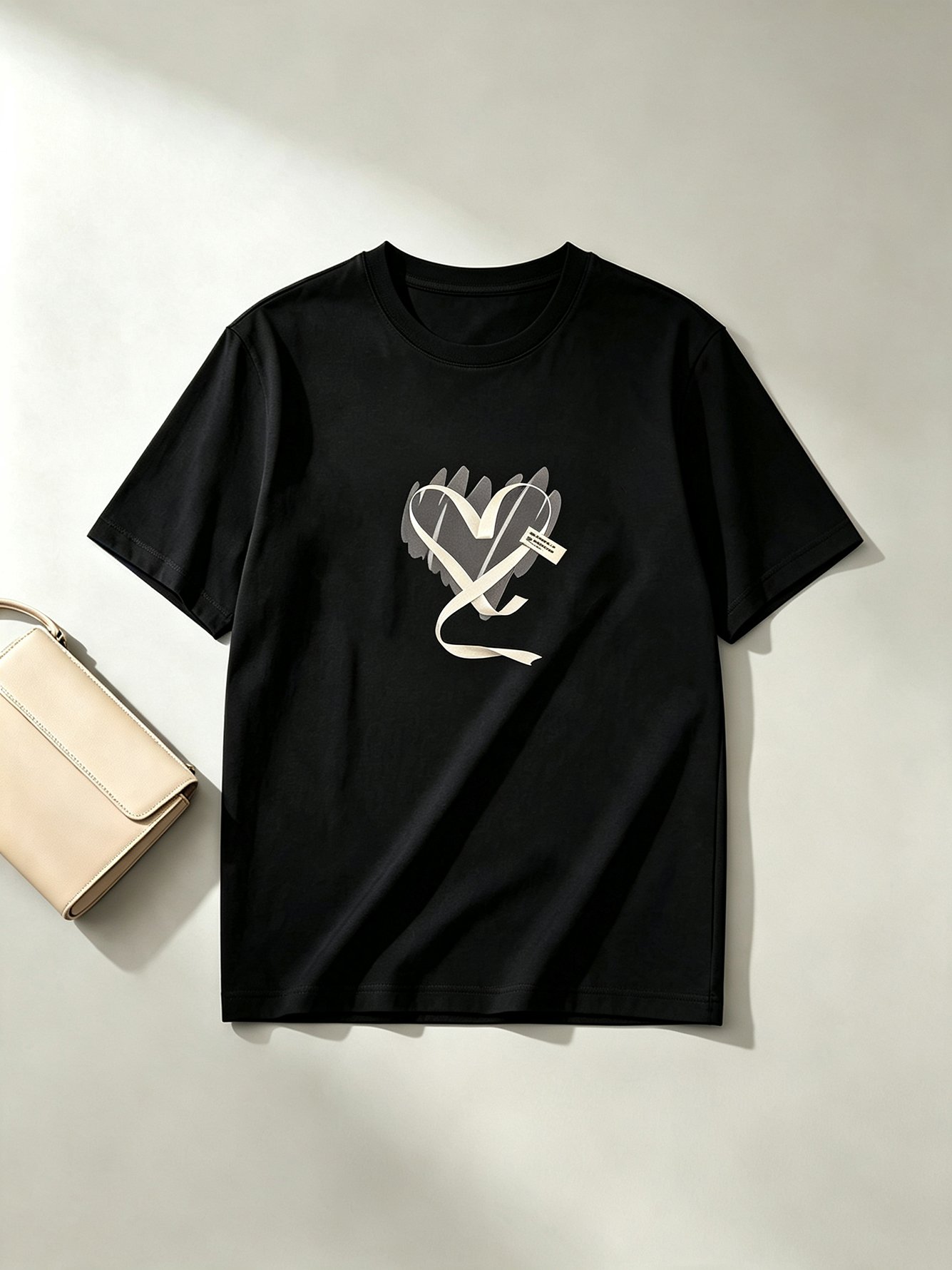 Black Heart Print Round Neck T-Shirt