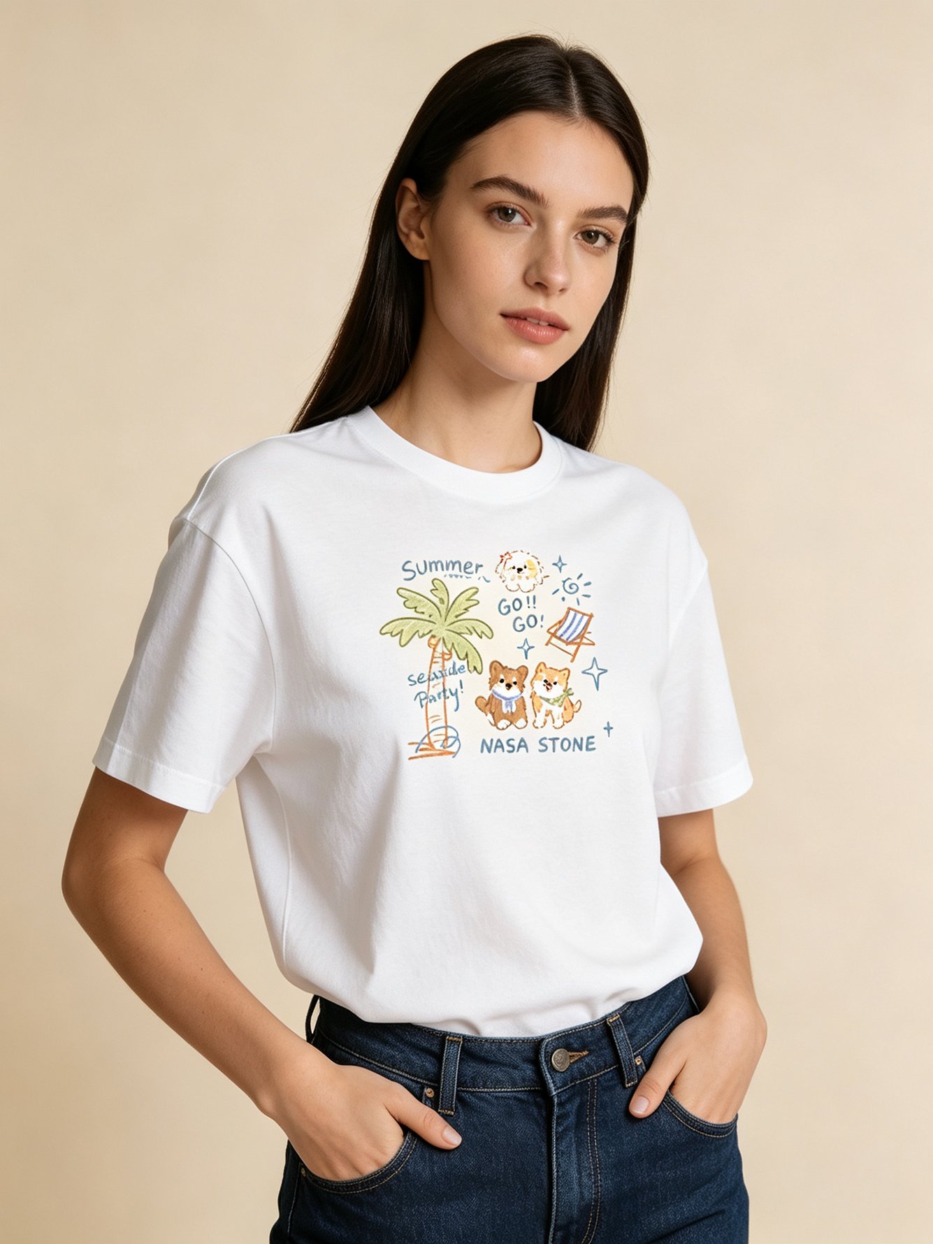 White Graphic Print Short Sleeves T-Shirt