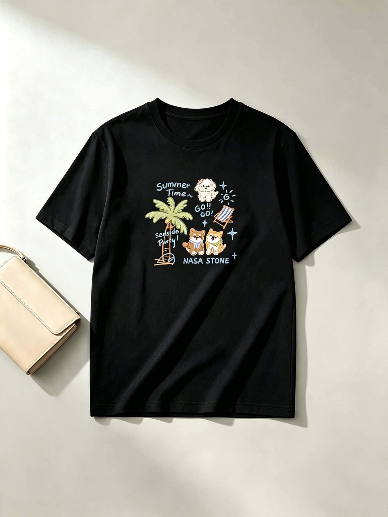 Black Graphic Print Short Sleeves Cotton T-Shirt