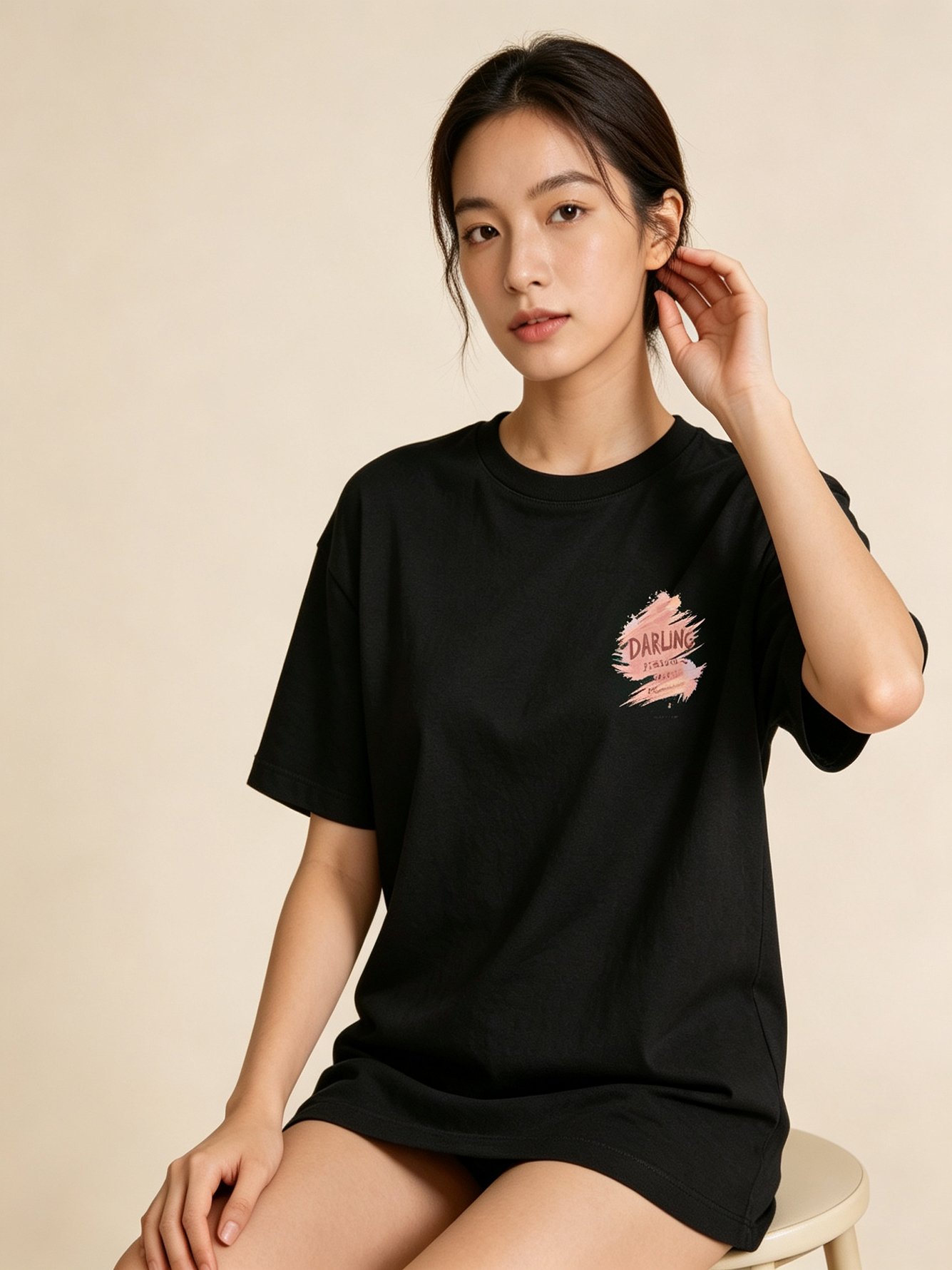 Black Graphic Print Short Sleeves T-Shirt