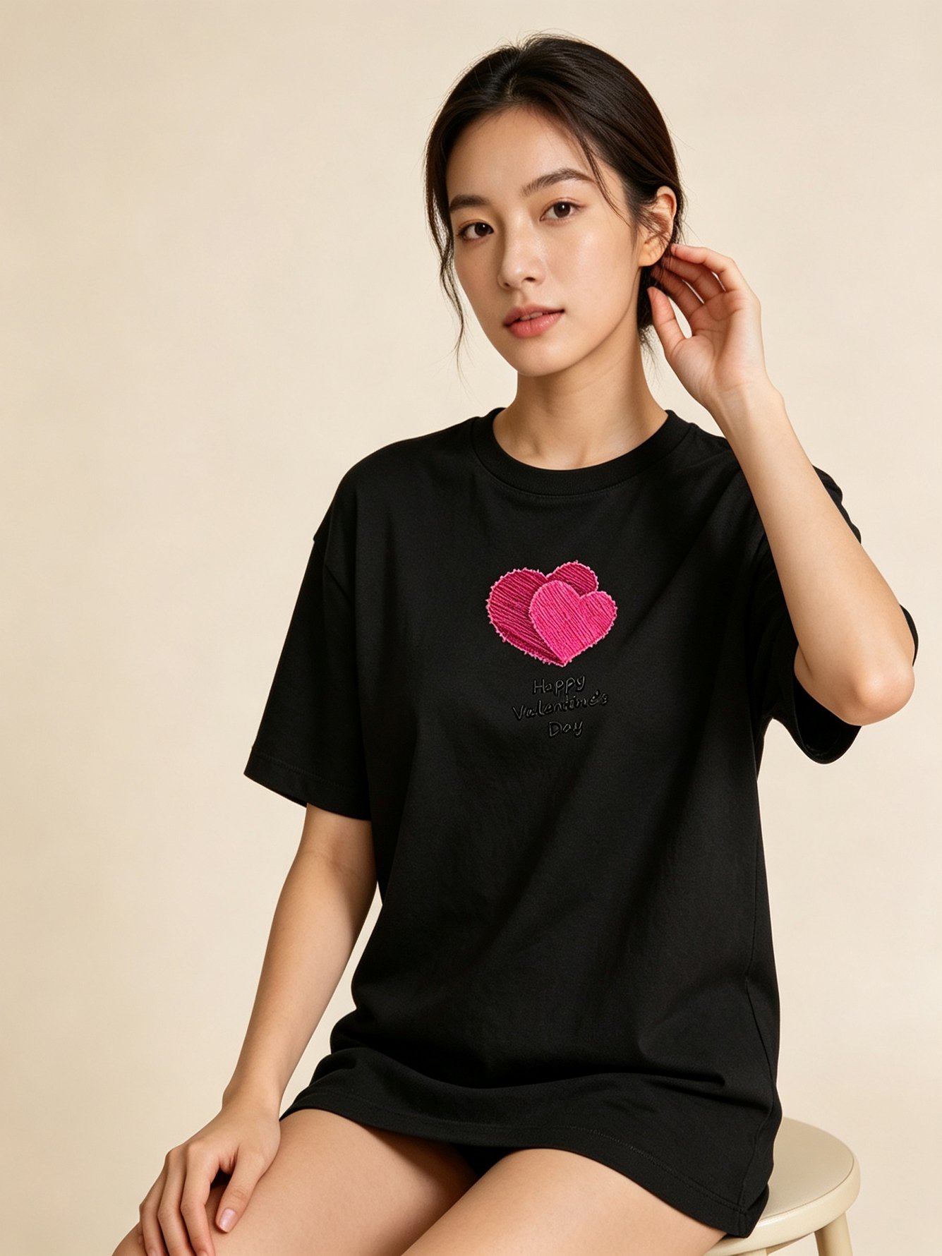 Black heart Print Short Sleeves T-Shirt
