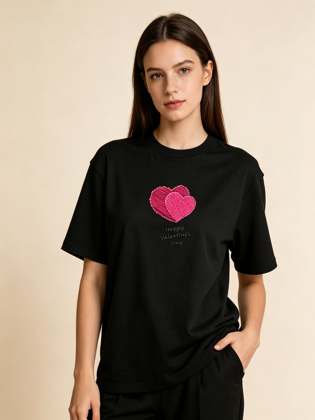 Black heart Print Short Sleeves T-Shirt
