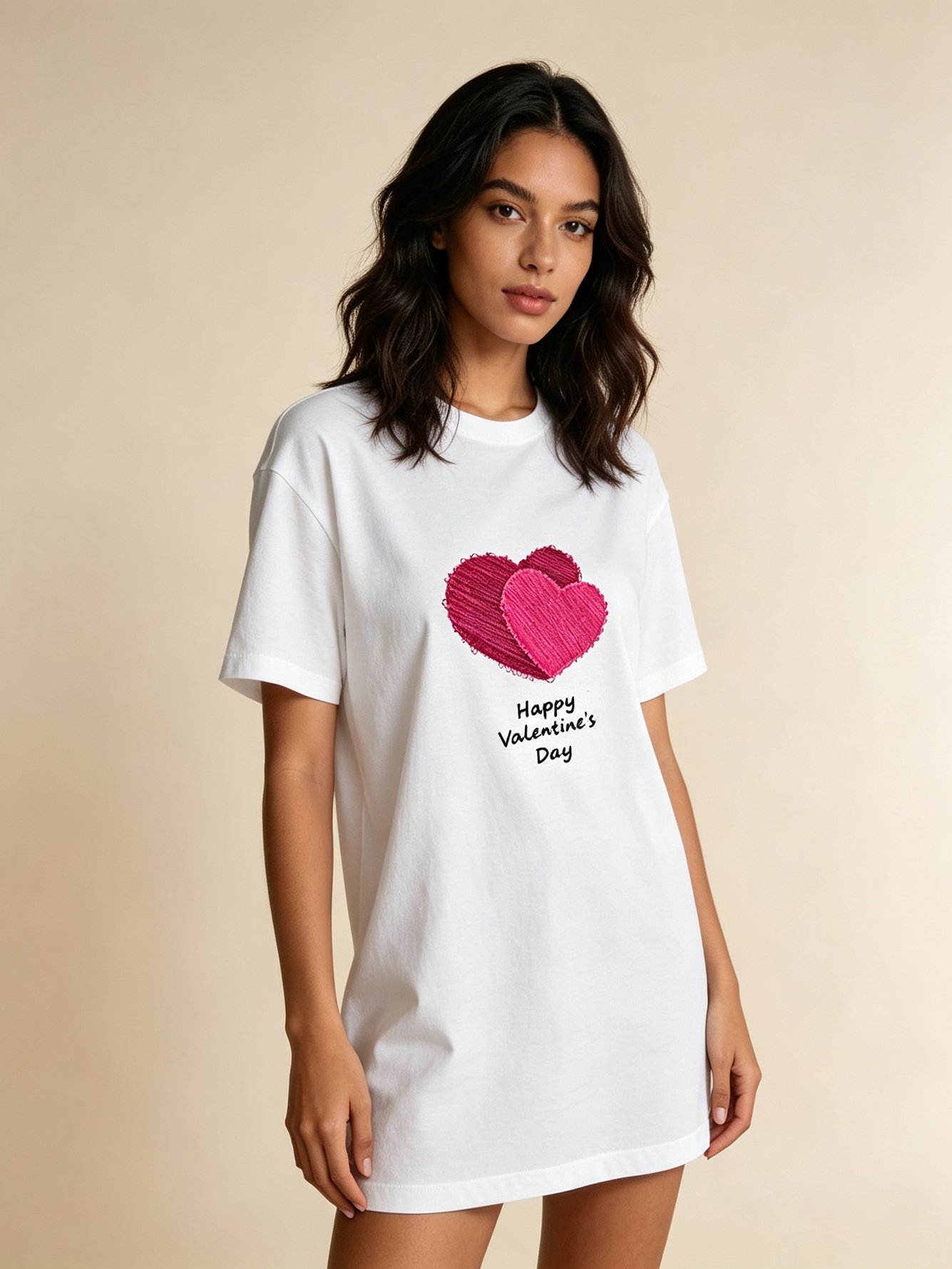 White Knitted Heart Print Short Sleeves T-Shirt