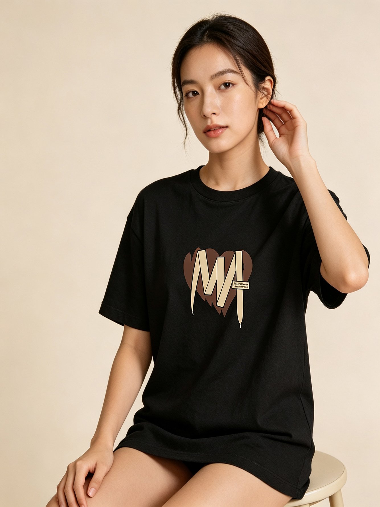 Black Printed Short Sleeves Pure Cotton T-Shirt