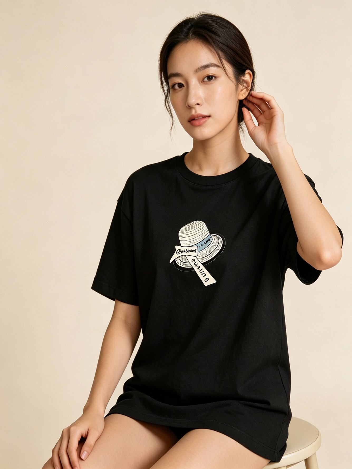 Black Graphic Print Cotton Regular Fit T-Shirt