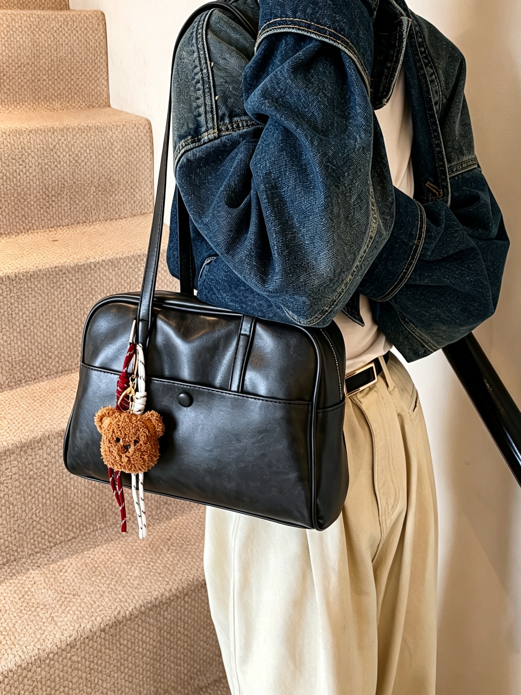 Black Everyday Shoulder Bag with Top Handle