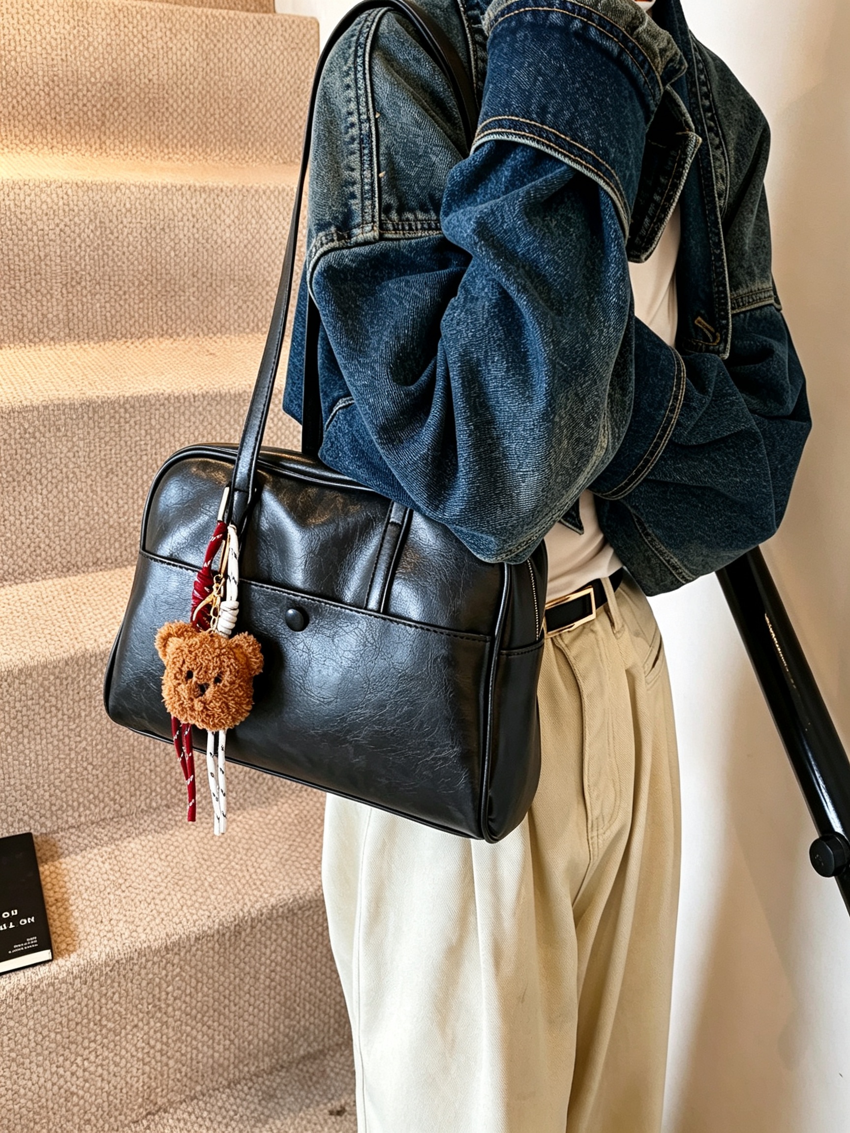 Black Everyday Shoulder Bag with Top Handle