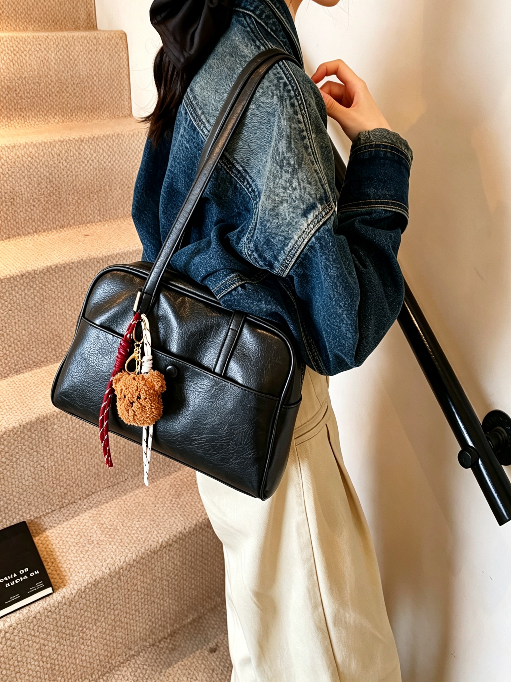 Black Everyday Shoulder Bag with Top Handle