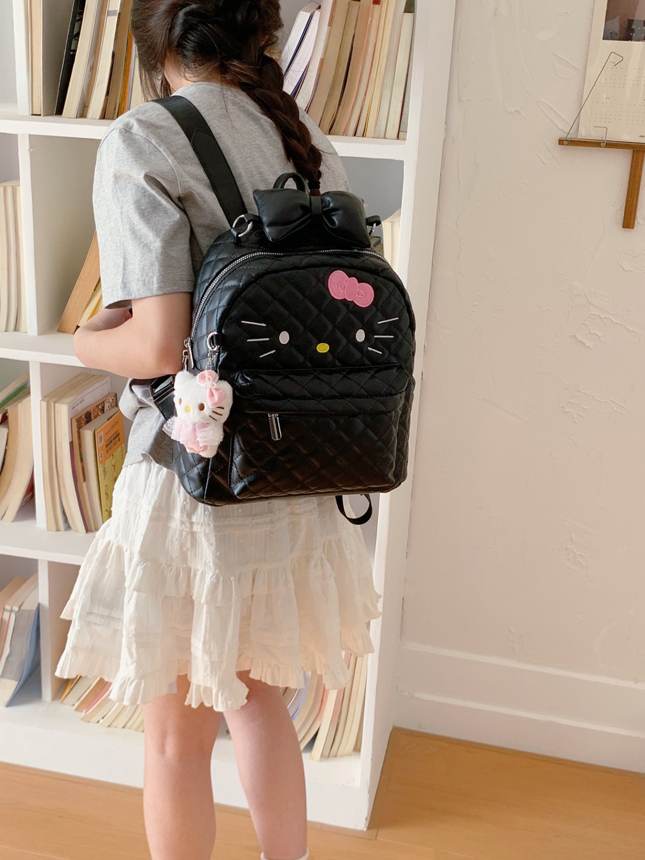 Black Quilted Hello Kitty Backpack 