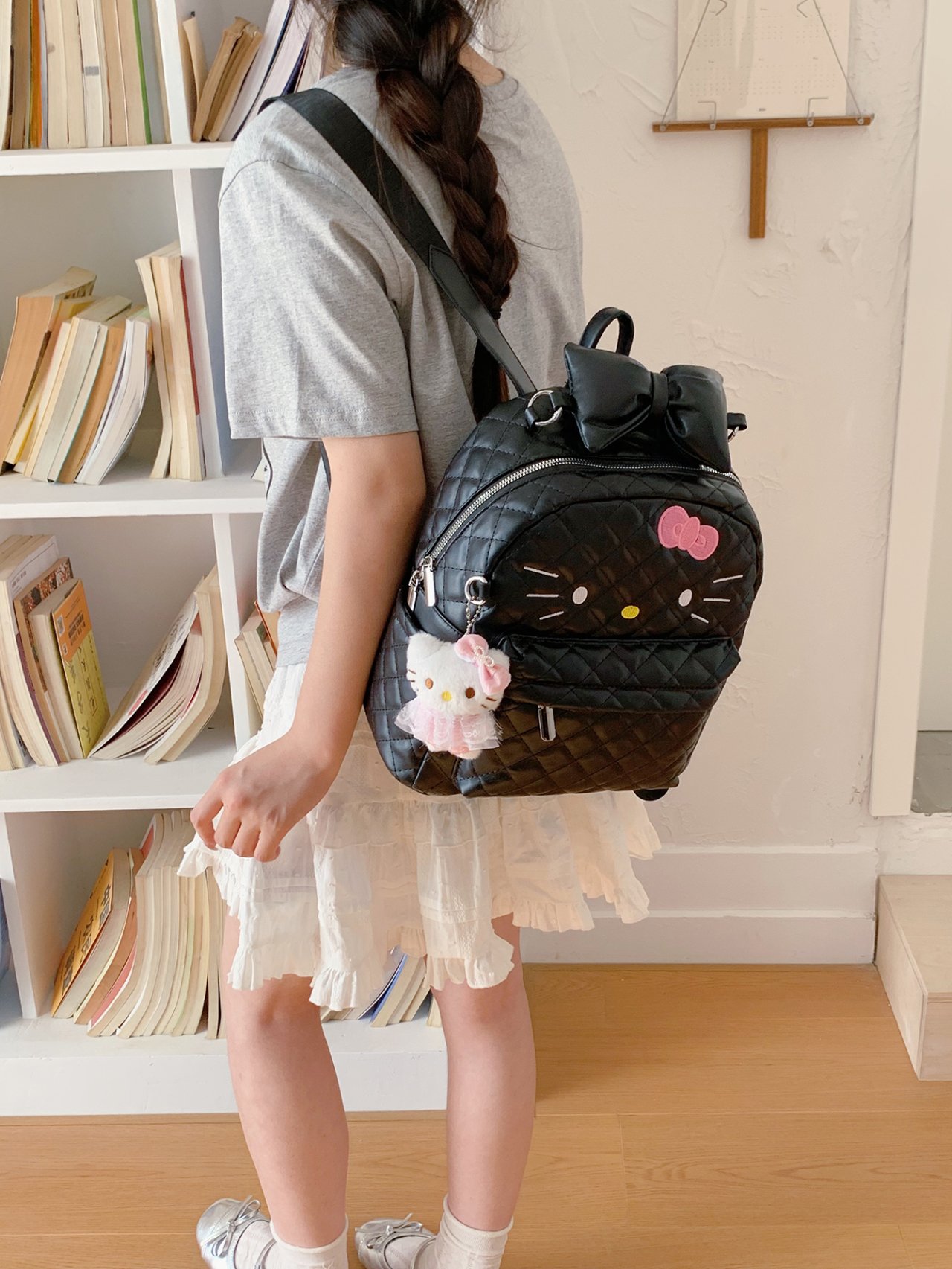 Black Quilted Hello Kitty Backpack 