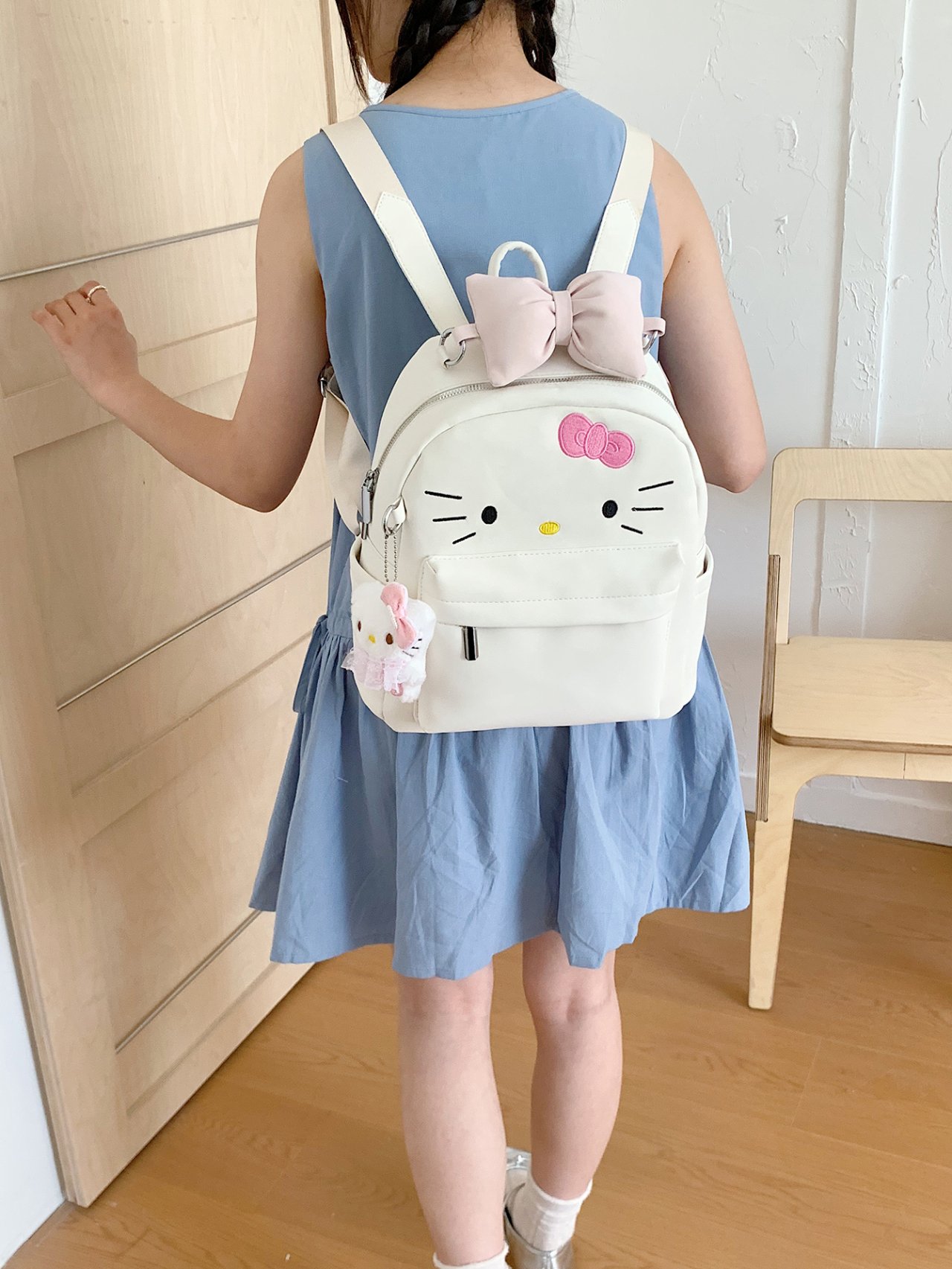 White Hello Kitty Mini Backpack with Bow Detail