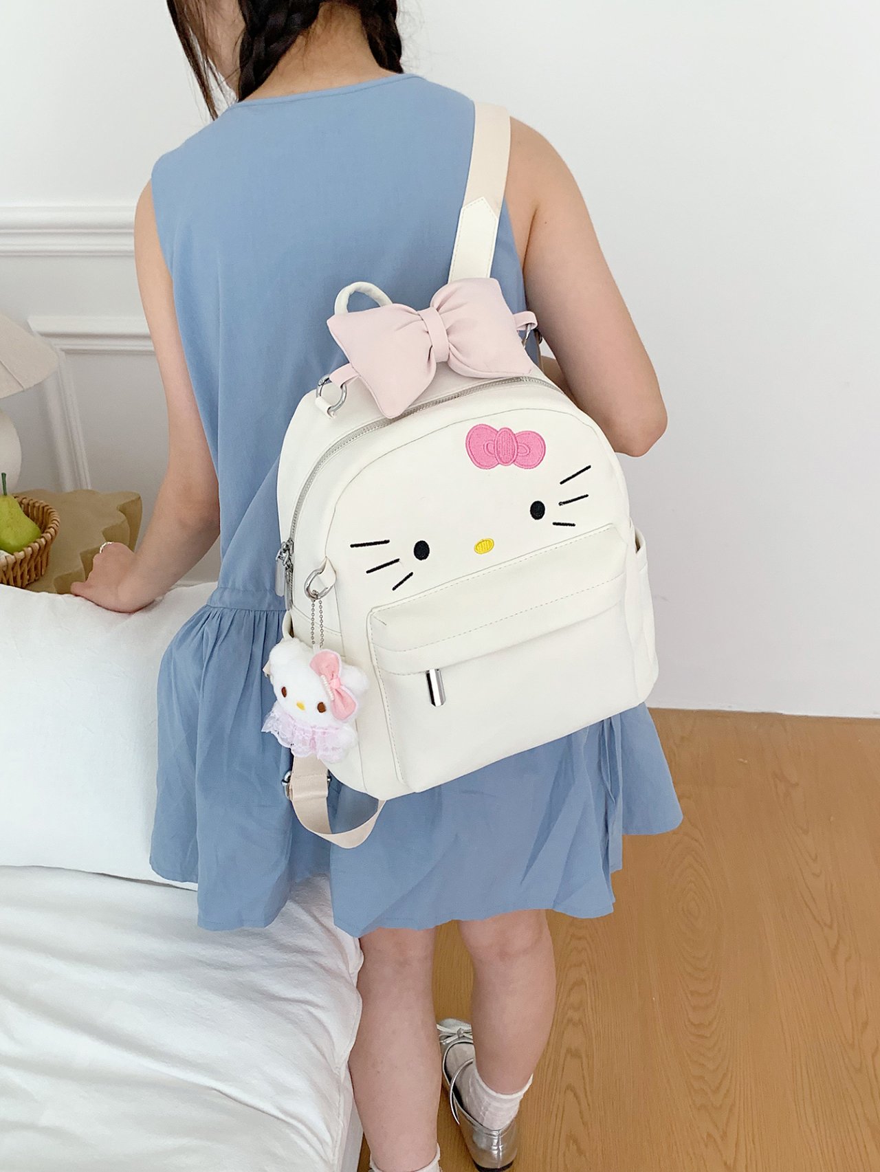 White Hello Kitty Mini Backpack with Bow Detail