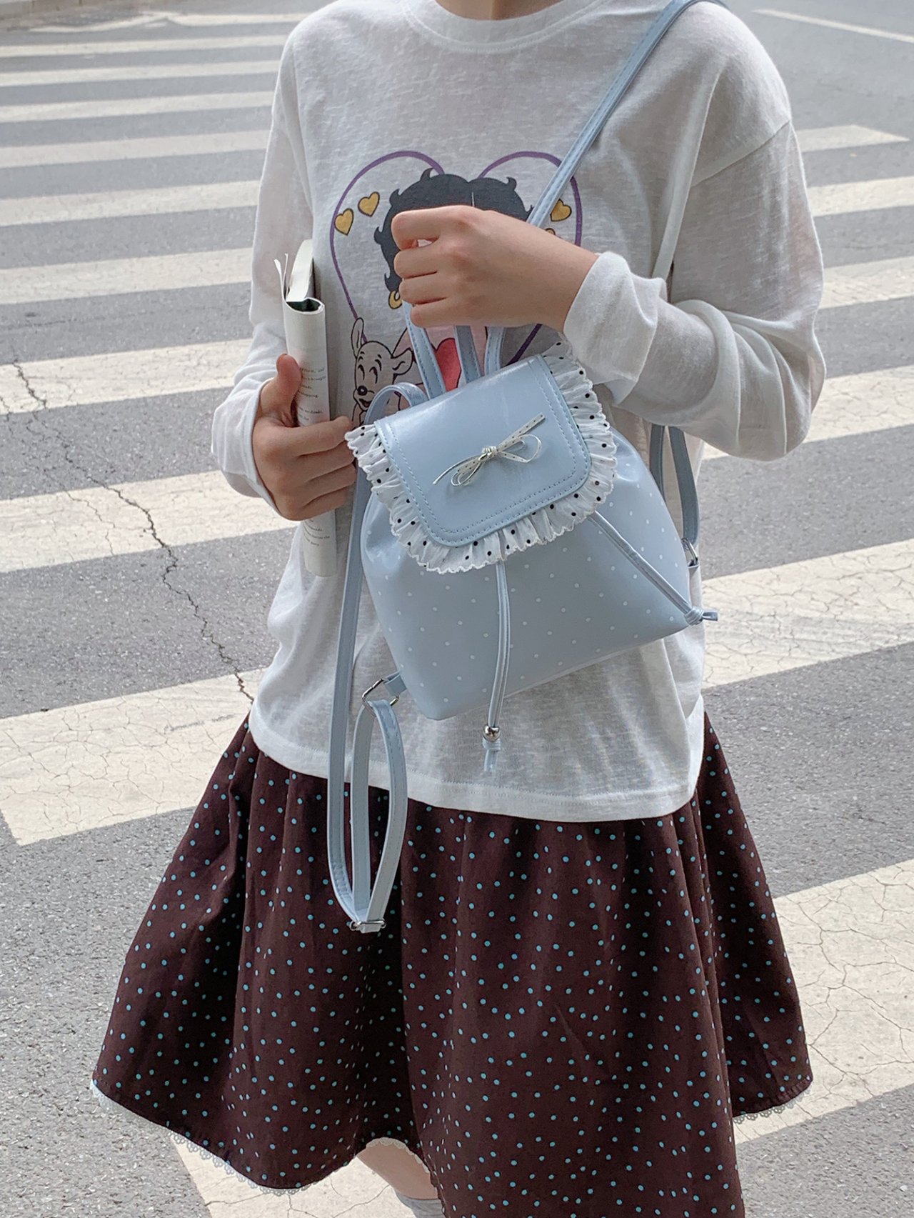 Blue Polka Dot Ruffle Mini Backpack