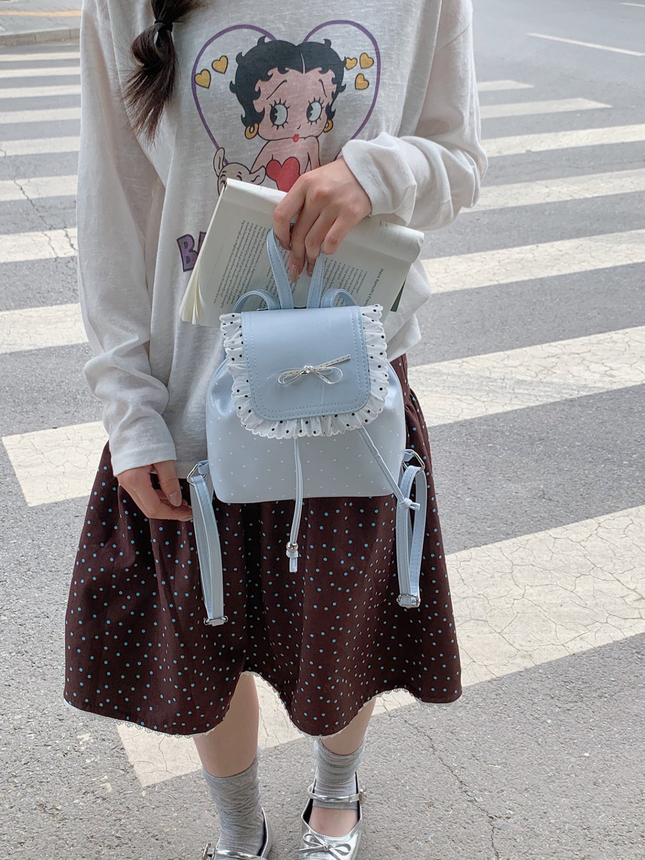 Blue Polka Dot Ruffle Mini Backpack