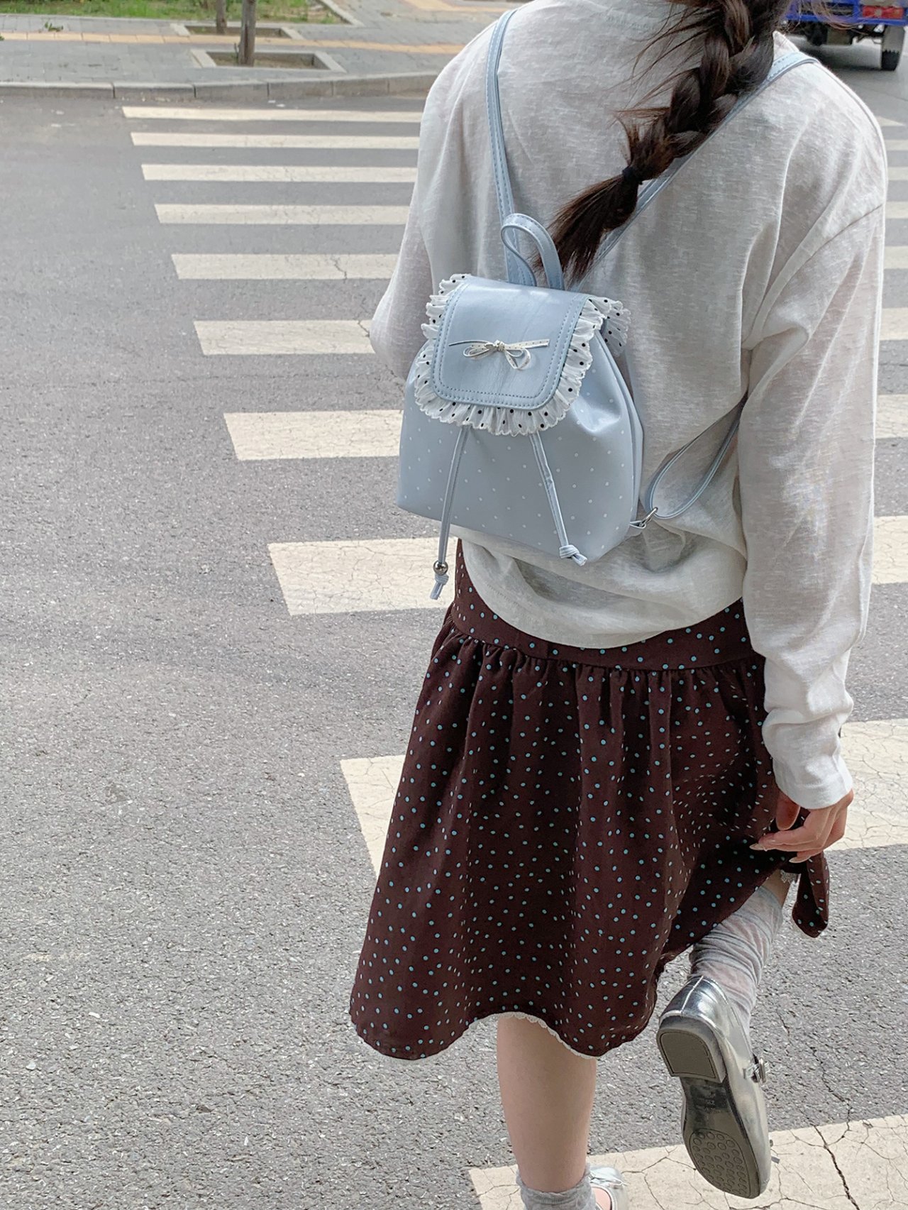 Blue Polka Dot Ruffle Mini Backpack