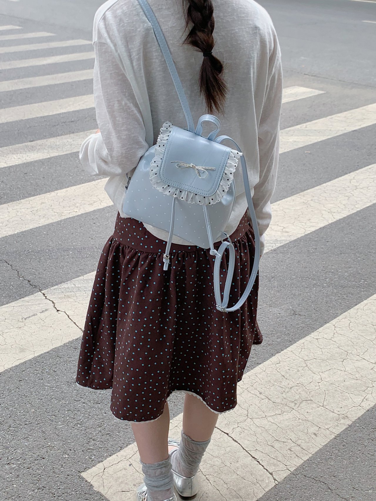 Blue Polka Dot Ruffle Mini Backpack