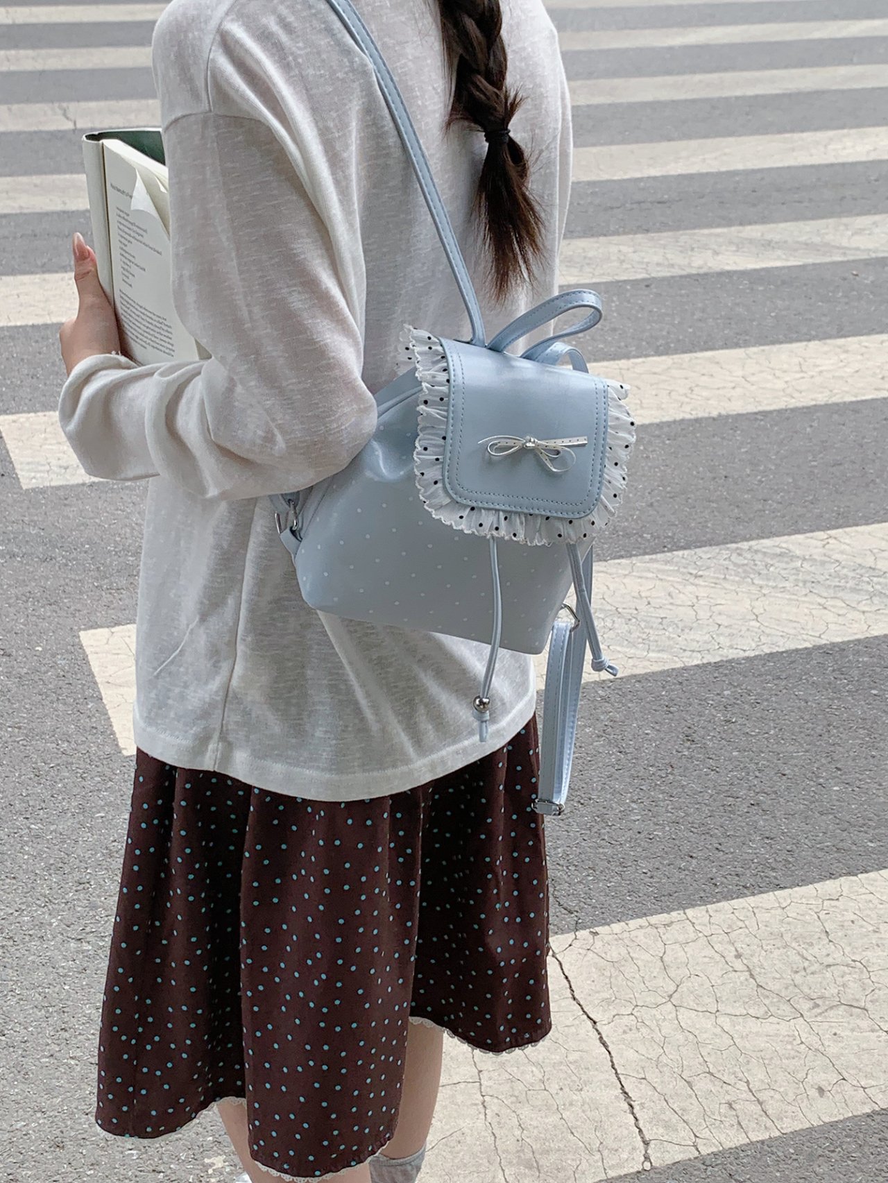 Blue Polka Dot Ruffle Mini Backpack