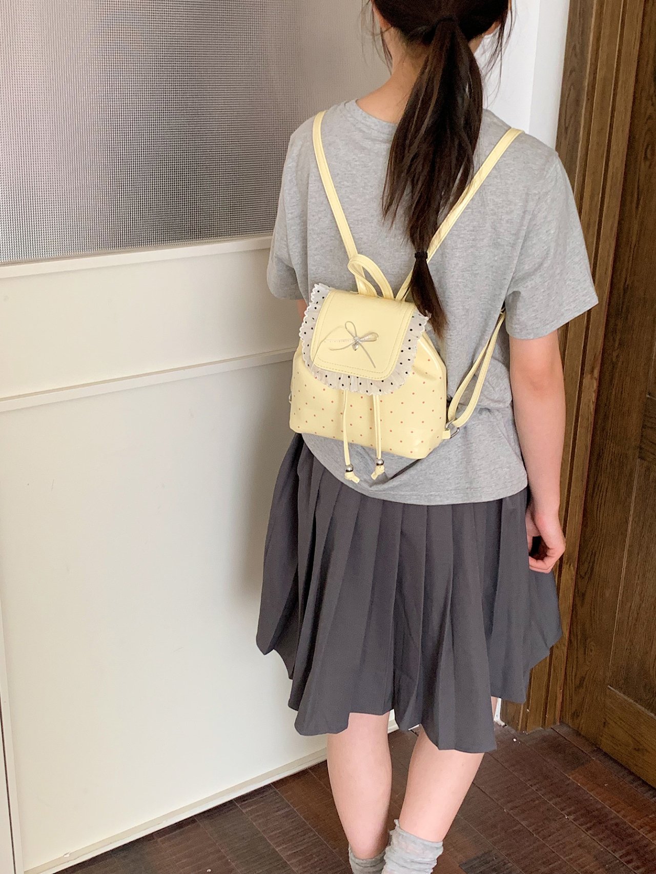 Yellow Polka Dot Mini Backpack with Ruffle Trim