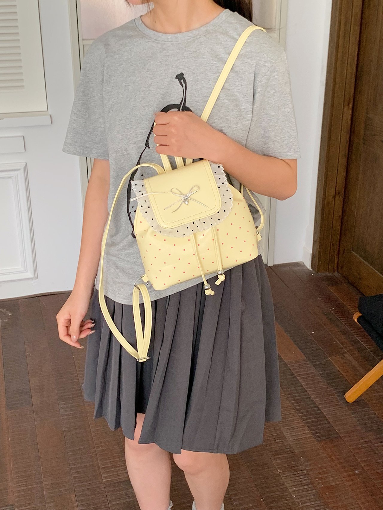 Yellow Polka Dot Mini Backpack with Ruffle Trim